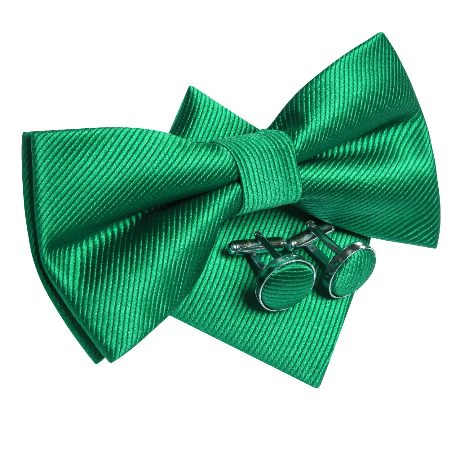 Crass Green Striped Men's Pre-tied Bowtie Pocket Square Cufflinks Set sold by Ties2You product image thumbnail 4