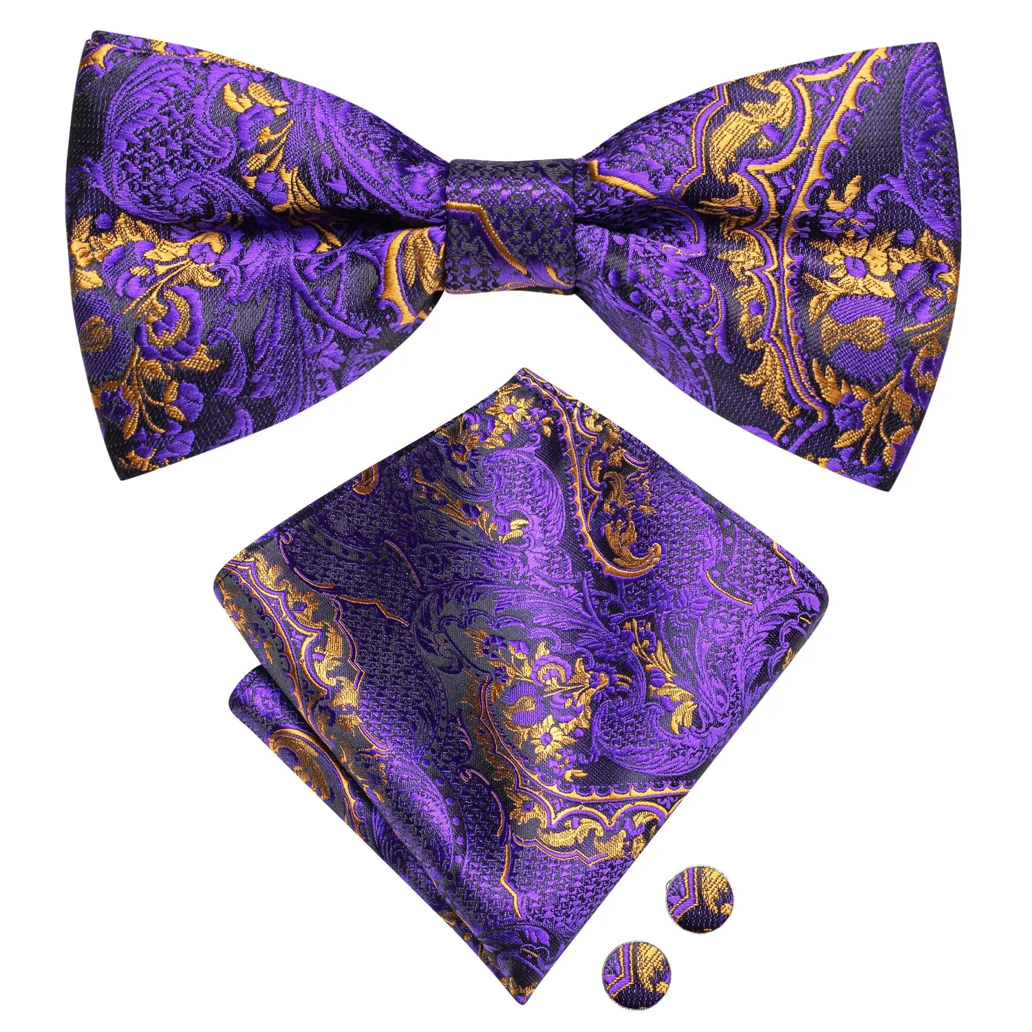 Dark Purple Paisley Men's Pre-tied Bowtie Pocket Square Cufflinks Set sold by Ties2You product image thumbnail 3