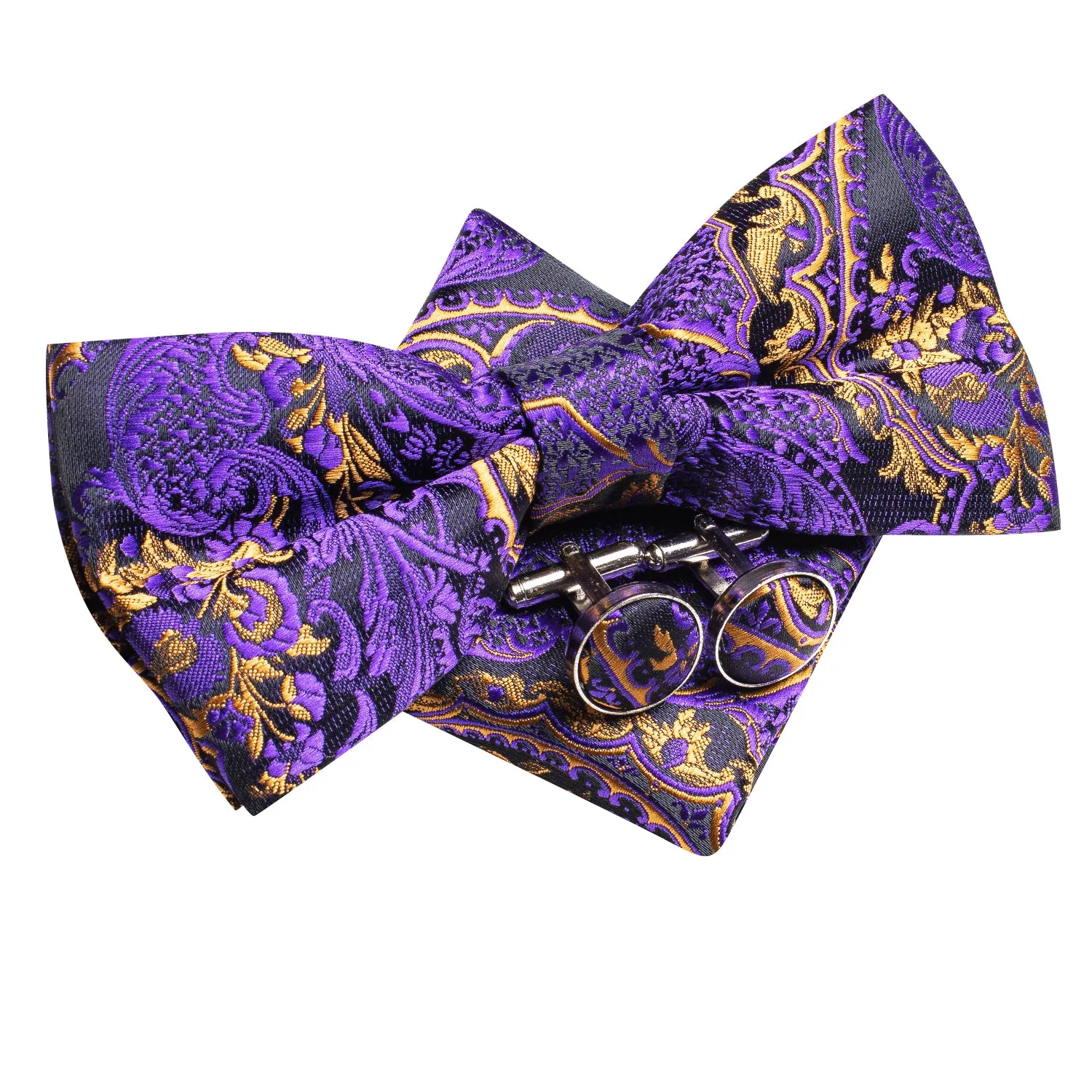 Dark Purple Paisley Men's Pre-tied Bowtie Pocket Square Cufflinks Set sold by Ties2You product image thumbnail 4