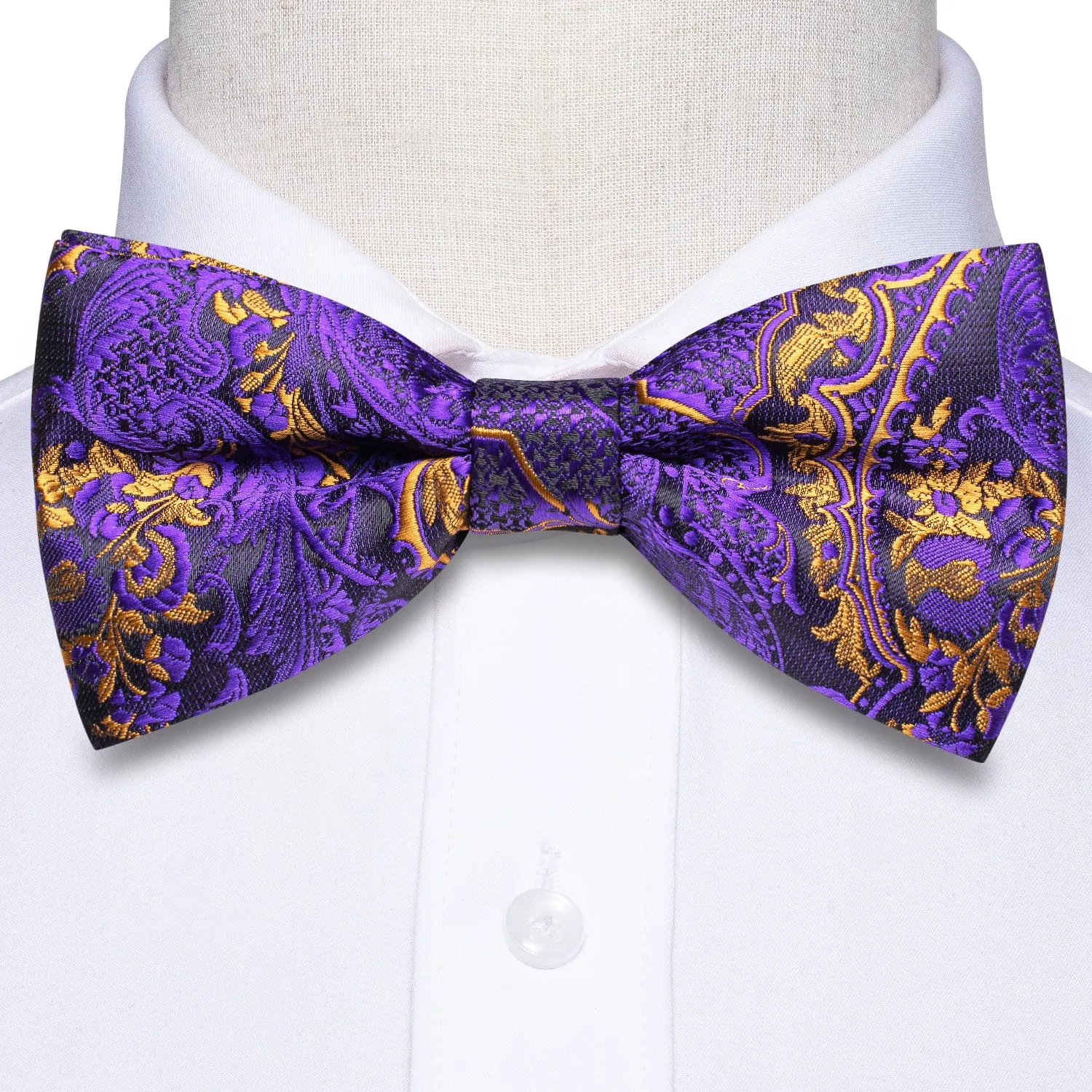 Dark Purple Paisley Men's Pre-tied Bowtie Pocket Square Cufflinks Set sold by Ties2You product image thumbnail 5