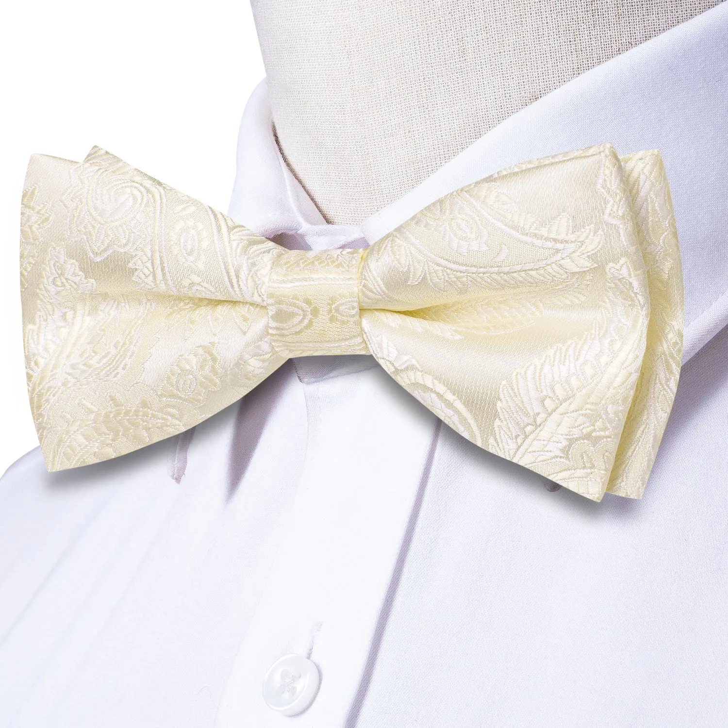 Beige Paisley Men's Pre-tied Bowtie Pocket Square Cufflinks Set sold by Ties2You product image thumbnail 2