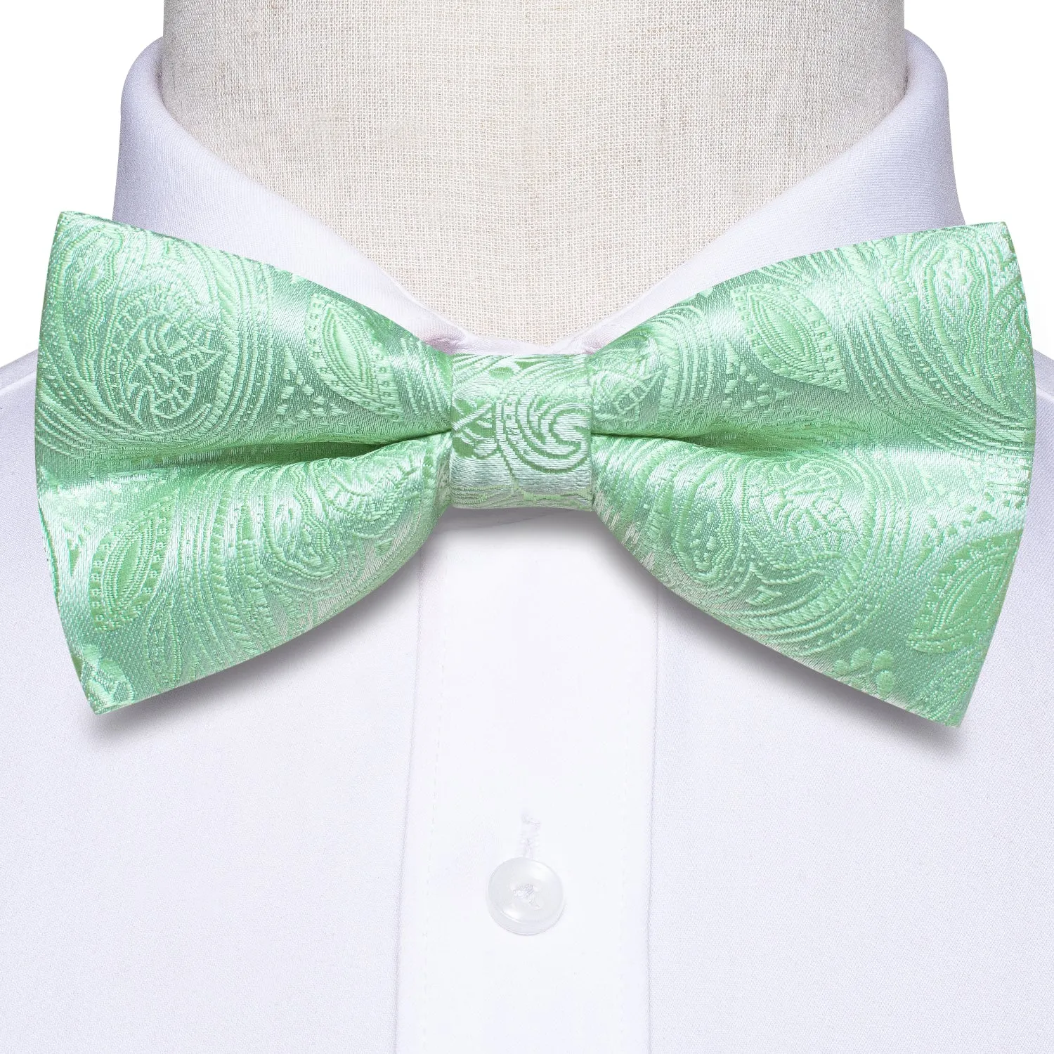Mint Green Paisley Men's Pre-tied Bowtie Pocket Square Cufflinks Set sold by Ties2You product image thumbnail 3