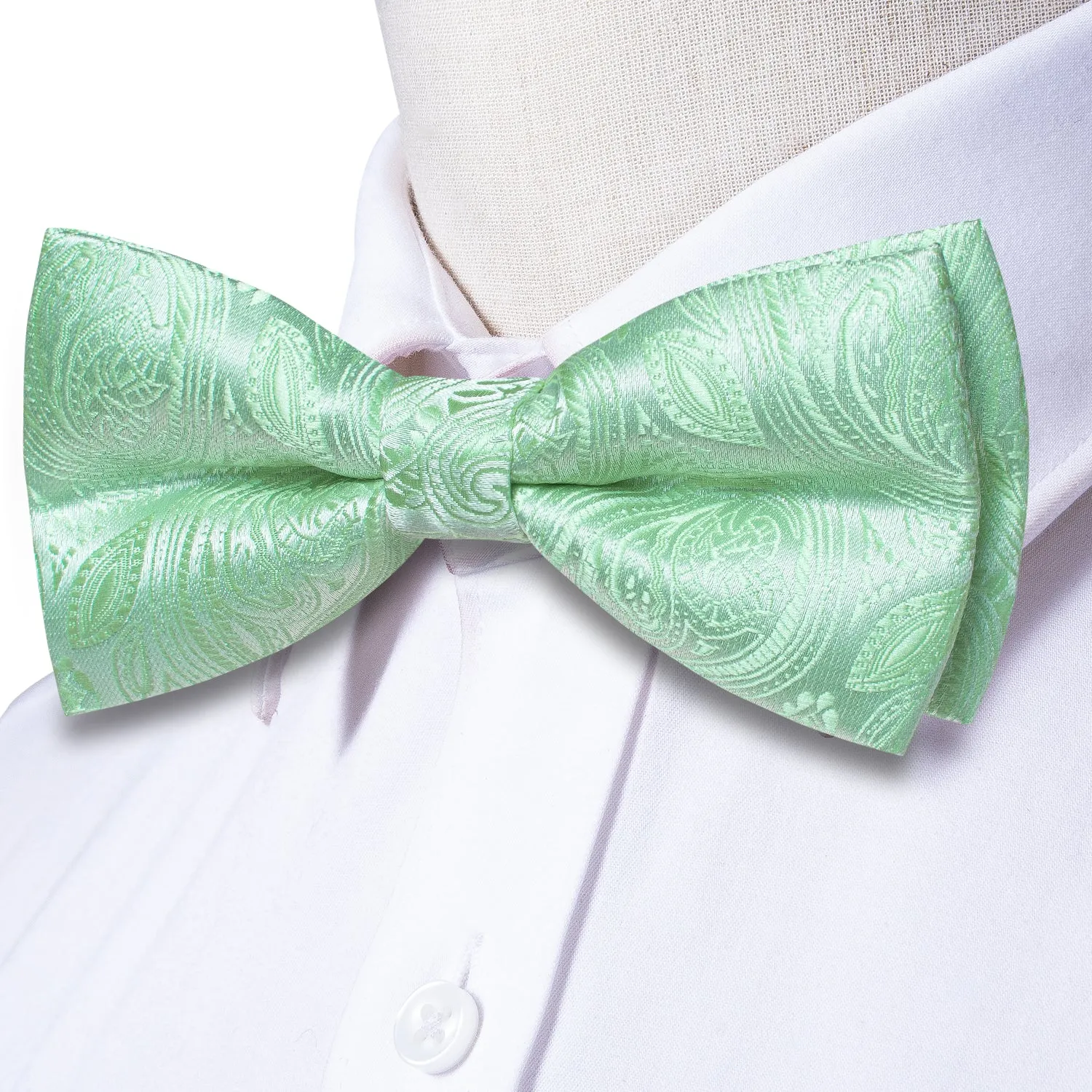 Mint Green Paisley Men's Pre-tied Bowtie Pocket Square Cufflinks Set sold by Ties2You product image thumbnail 4