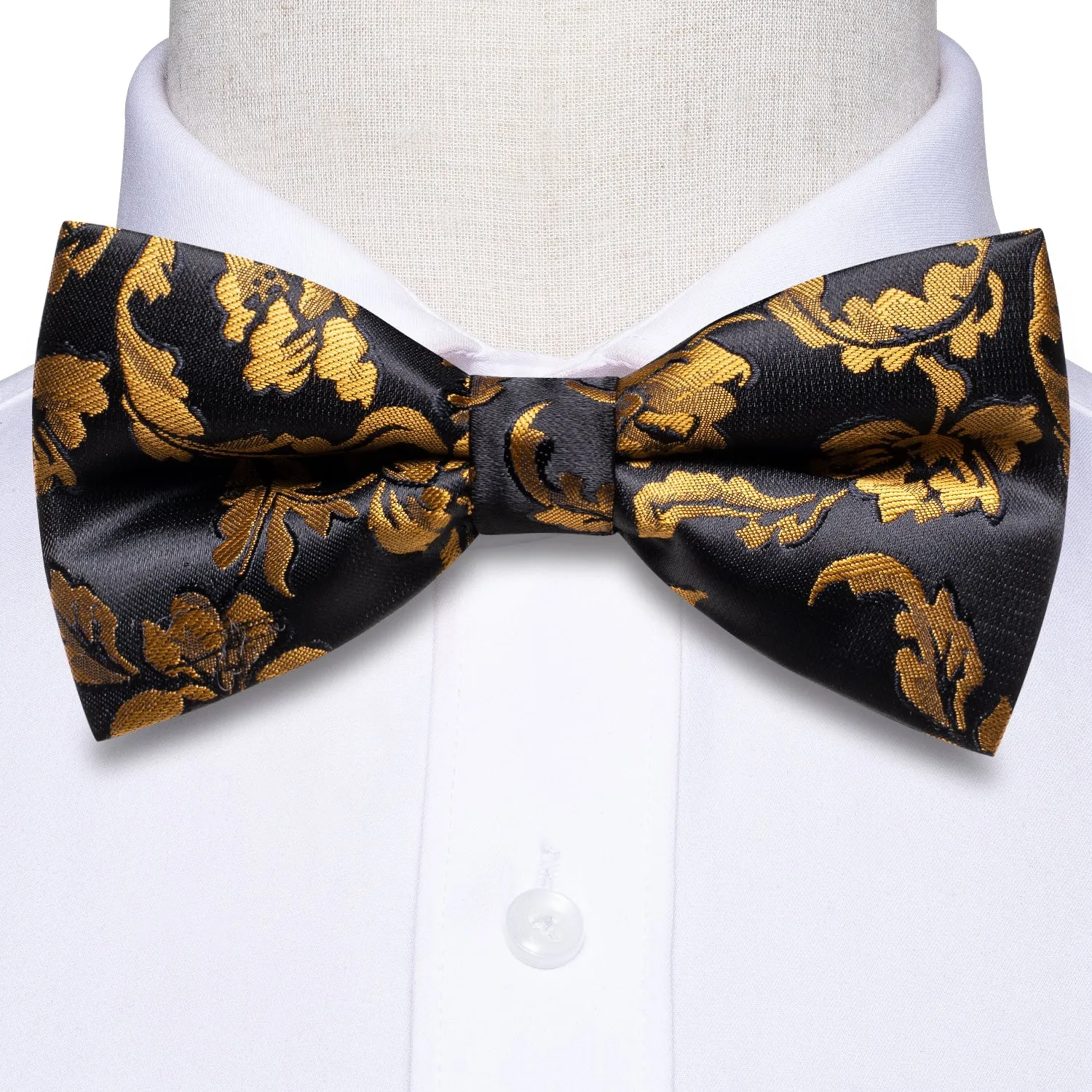 Black Golden Floral Men's Pre-tied Bowtie Pocket Square Cufflinks Set sold by Ties2You product image thumbnail 3