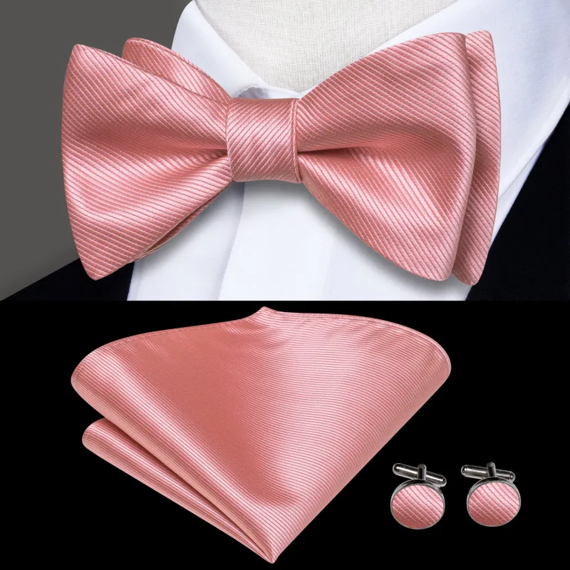 Leather Pink Solid Self-tied Bow Tie Pocket Square Cufflinks Set sold by Ties2You
