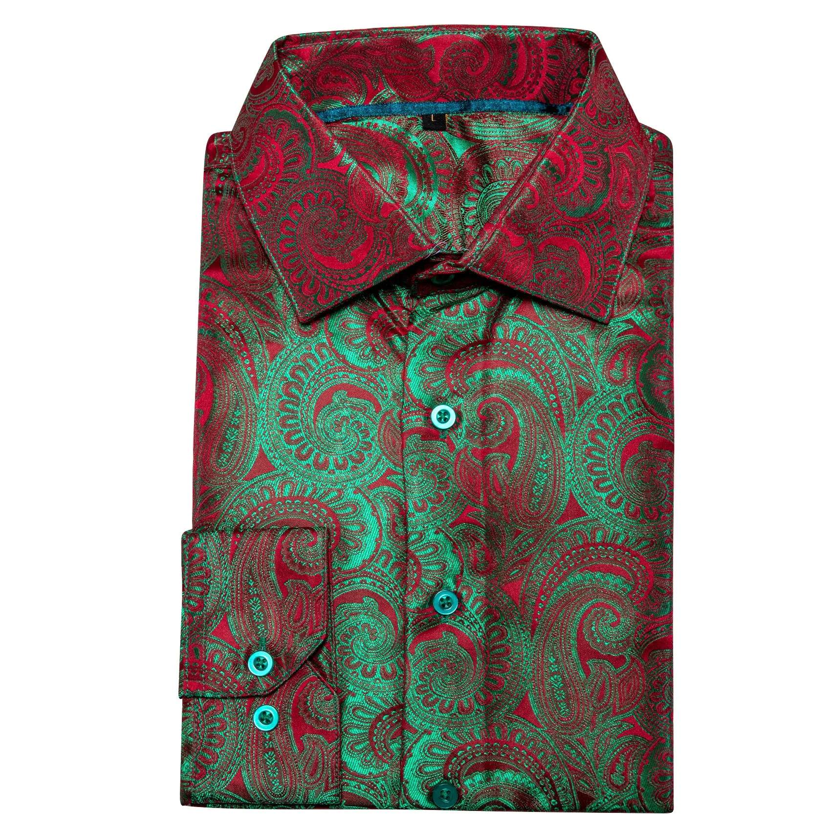 Green Red Gradient Paisley Silk Men's Shirt For Party Travel sold by Ties2You product image thumbnail 5