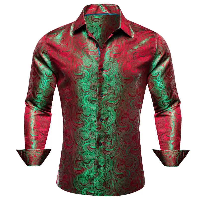 Green Red Gradient Paisley Silk Men's Shirt For Party Travel sold by Ties2You