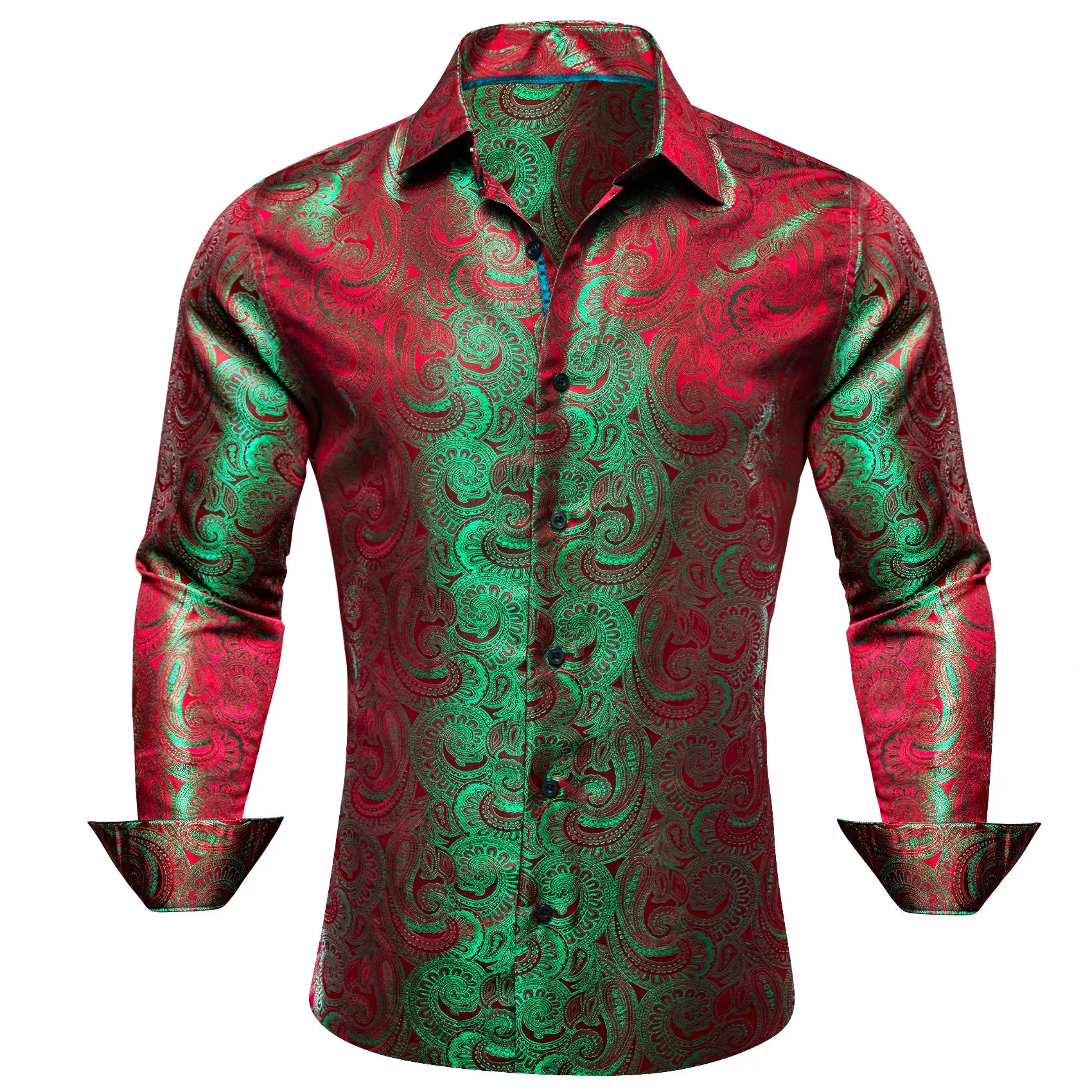 Green Red Gradient Paisley Silk Men's Shirt For Party Travel sold by Ties2You
