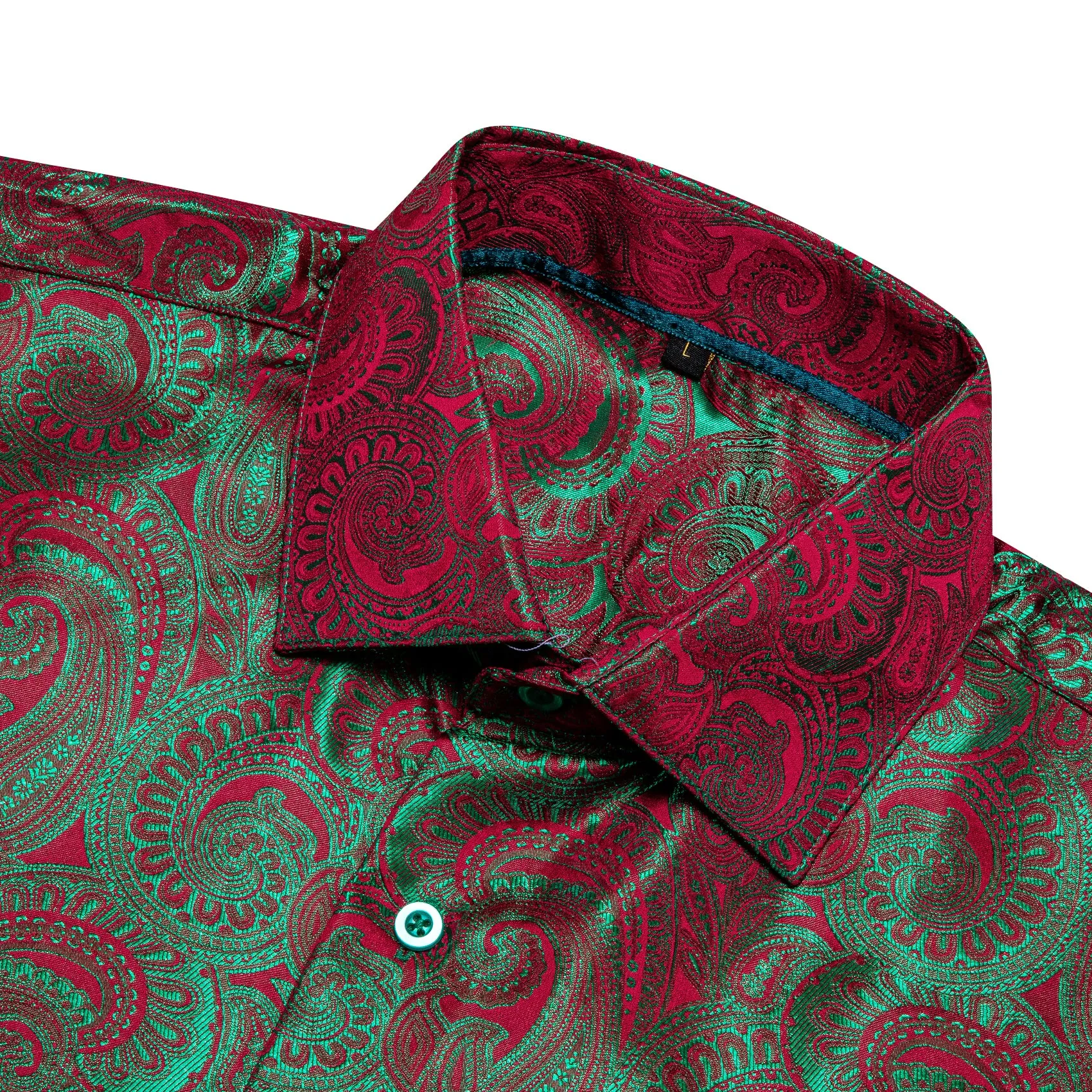 Green Red Gradient Paisley Silk Men's Shirt For Party Travel sold by Ties2You product image thumbnail 4