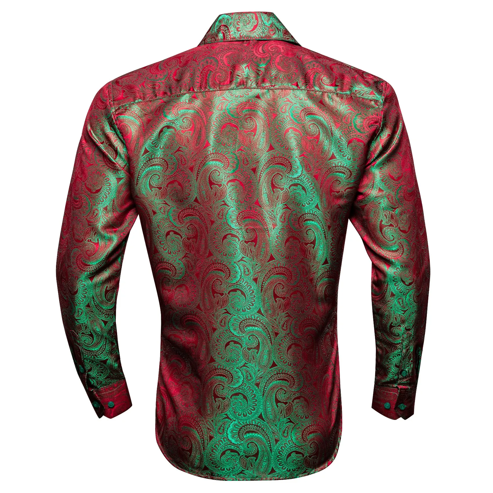 Green Red Gradient Paisley Silk Men's Shirt For Party Travel sold by Ties2You product image thumbnail 3