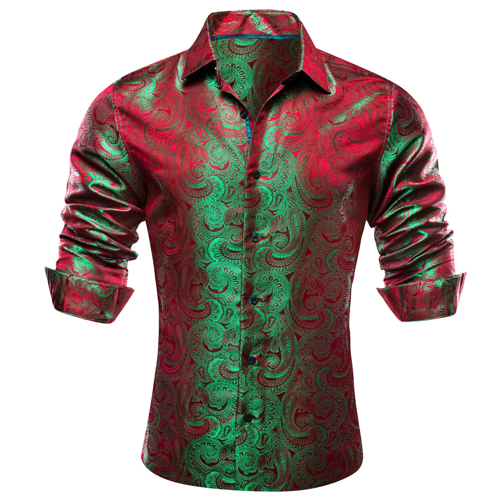 Green Red Gradient Paisley Silk Men's Shirt For Party Travel sold by Ties2You product image thumbnail 2