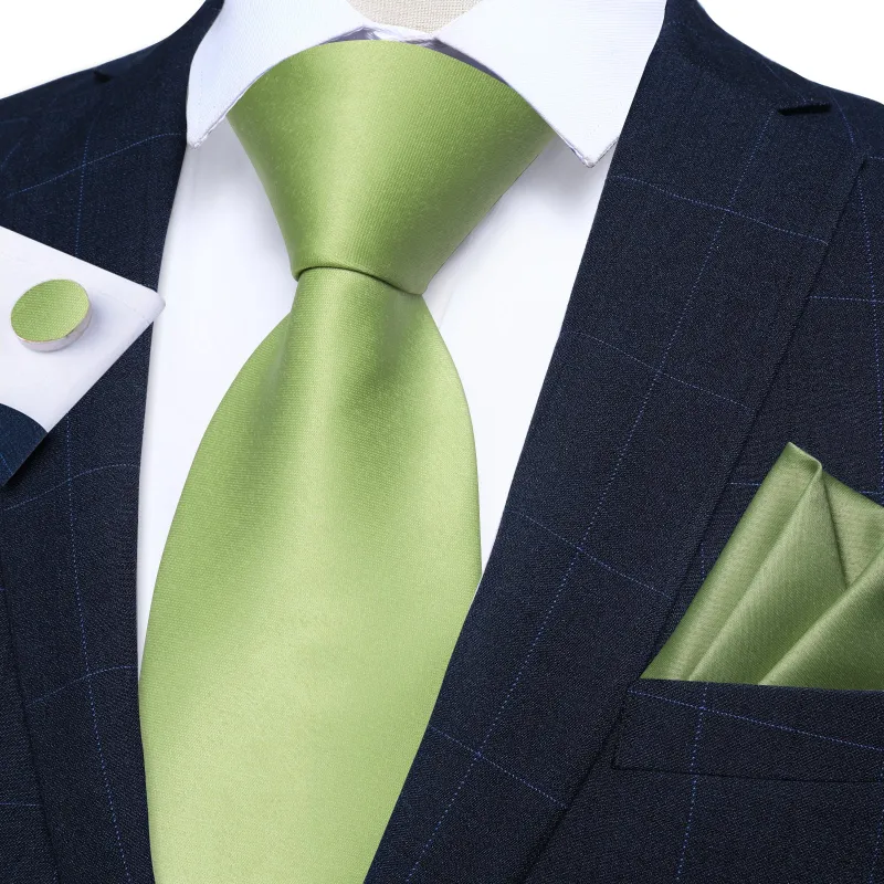 Pure Light Green Solid Silk Men's Necktie Pocket Square Cufflinks Set sold by Ties2You