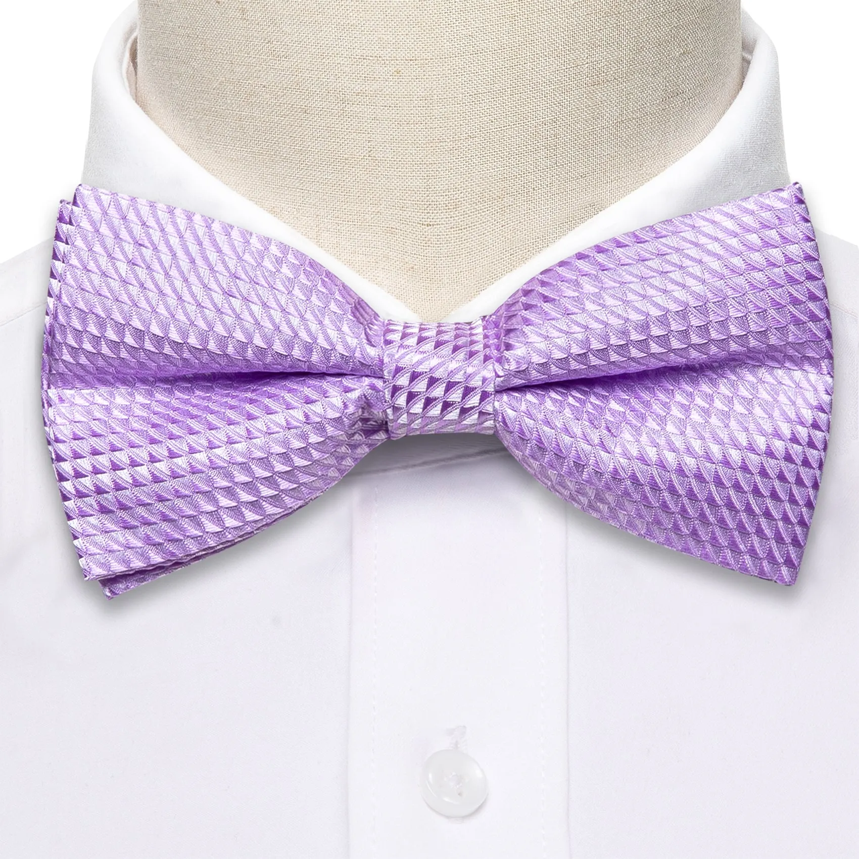 Light Purple Plaid Men's Pre-tied Bowtie Pocket Square Cufflinks Set sold by Ties2You product image thumbnail 4