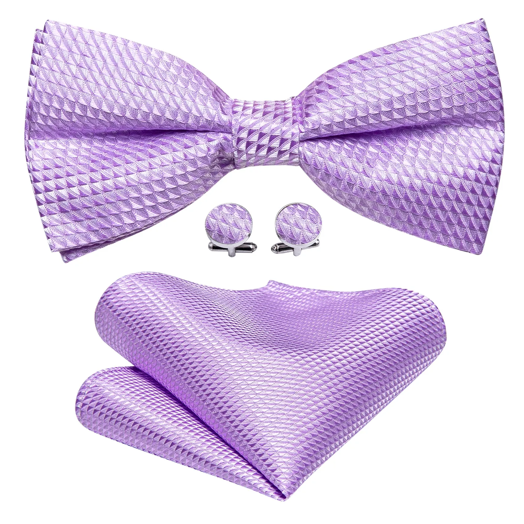 Light Purple Plaid Men's Pre-tied Bowtie Pocket Square Cufflinks Set sold by Ties2You product image thumbnail 2