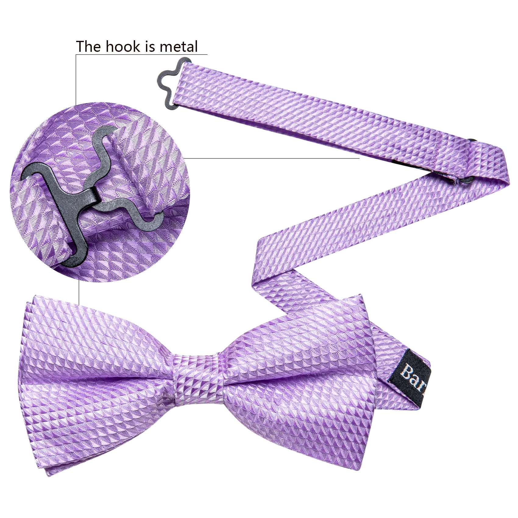 Light Purple Plaid Men's Pre-tied Bowtie Pocket Square Cufflinks Set sold by Ties2You product image thumbnail 5