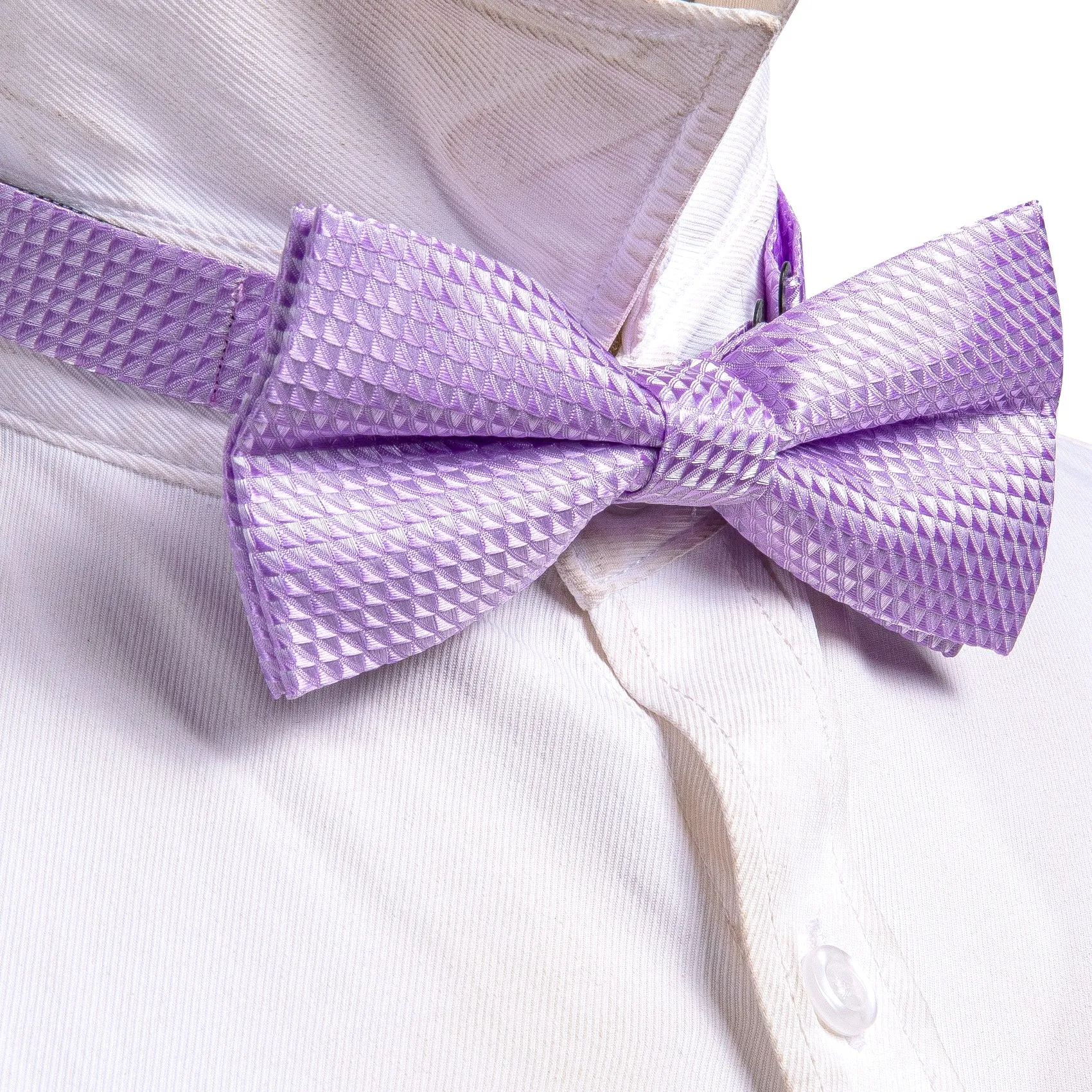 Light Purple Plaid Men's Pre-tied Bowtie Pocket Square Cufflinks Set sold by Ties2You product image thumbnail 3