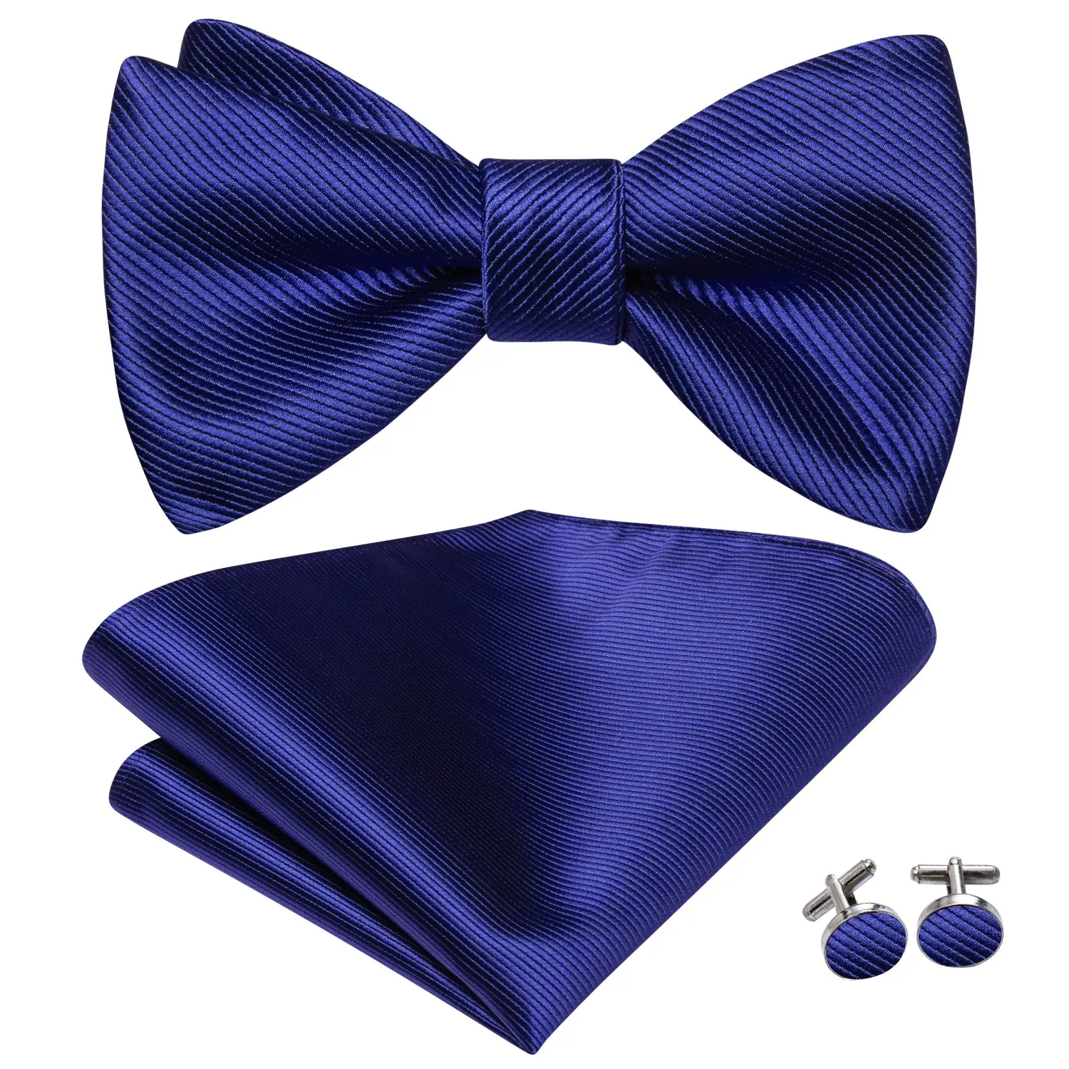 Royal Blue Striped Self-tied Bow Tie Pocket Square Cufflinks Set sold by Ties2You product image thumbnail 3