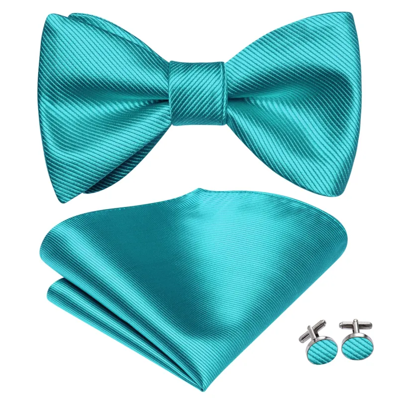 Ties2you Striped Silk Tie Tiffany Blue Self-Tied Bow Tie Pocket Square Cufflinks Set sold by Ties2You