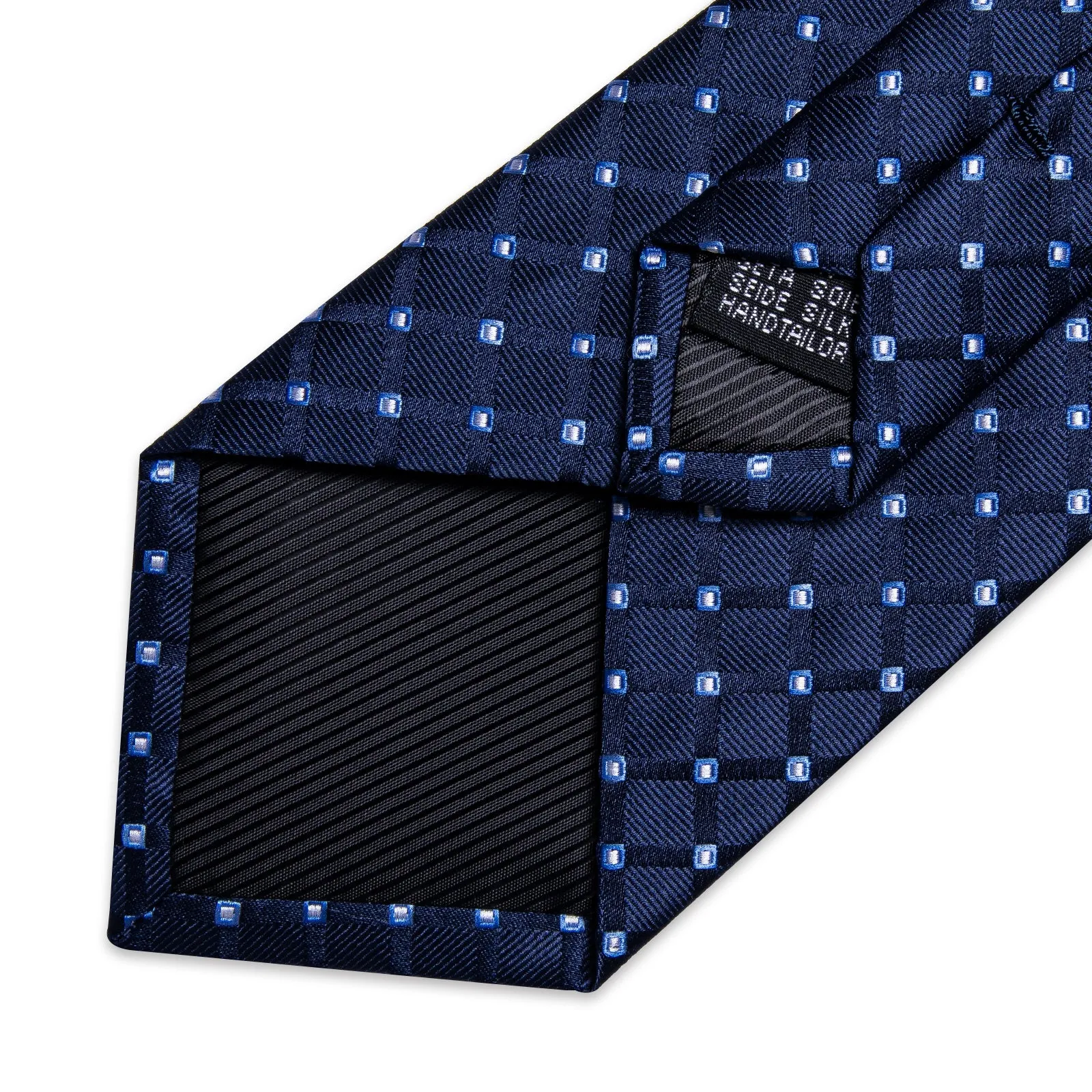 Dark Blue Plaid Men's Tie Set Tie Pocket Square Cufflinks Set sold by Ties2You product image thumbnail 5