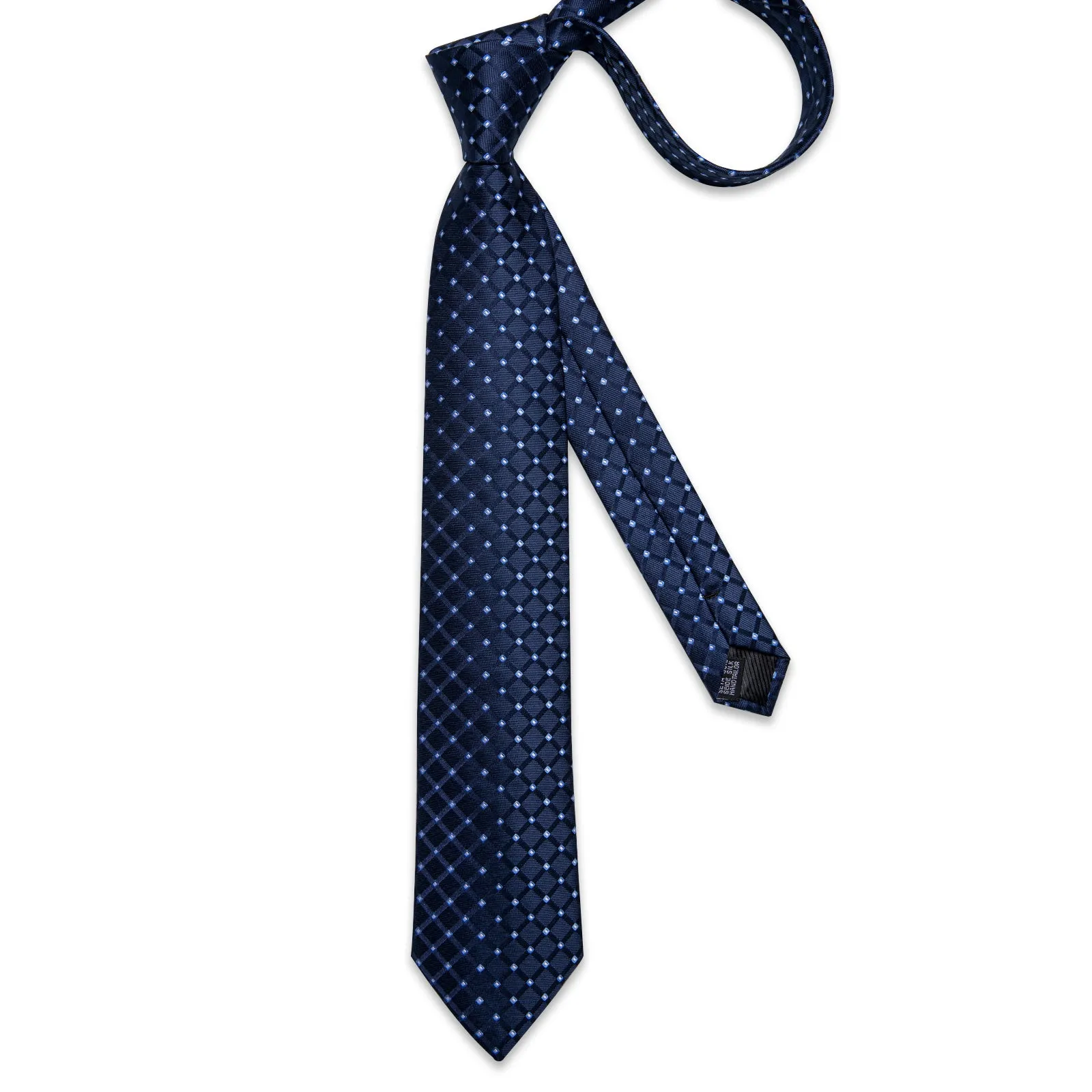 Dark Blue Plaid Men's Tie Set Tie Pocket Square Cufflinks Set sold by Ties2You product image thumbnail 3