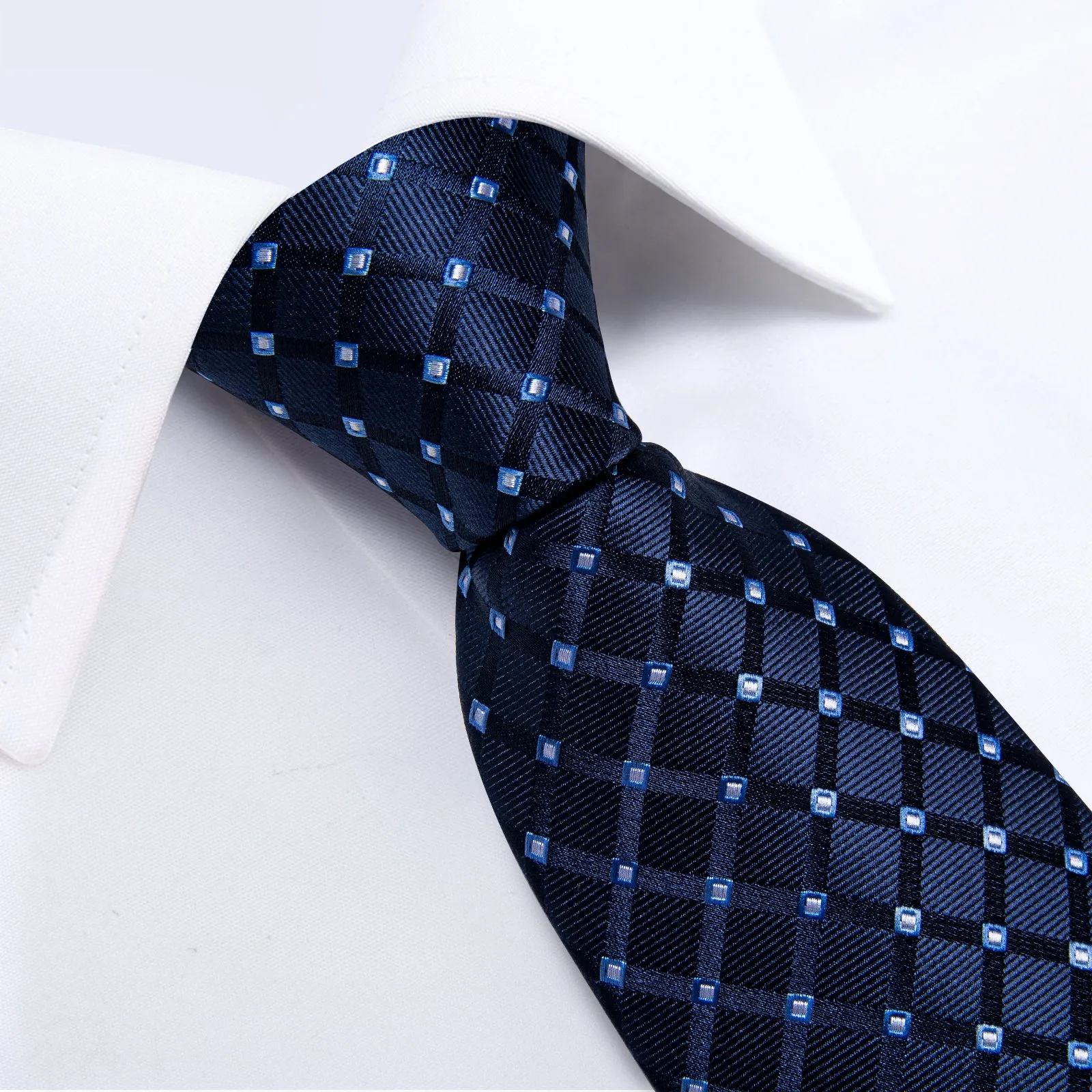 Dark Blue Plaid Men's Tie Set Tie Pocket Square Cufflinks Set sold by Ties2You product image thumbnail 4