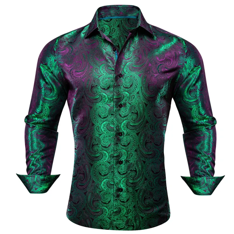 Luxury Purple Green Gradient Paisley Pattern Silk Men's Long Sleeve Shirt sold by Ties2You