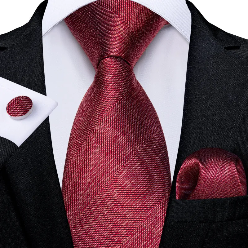 Burgundy Red Weave Solid Men's Necktie Hanky Cufflinks Set sold by Ties2You