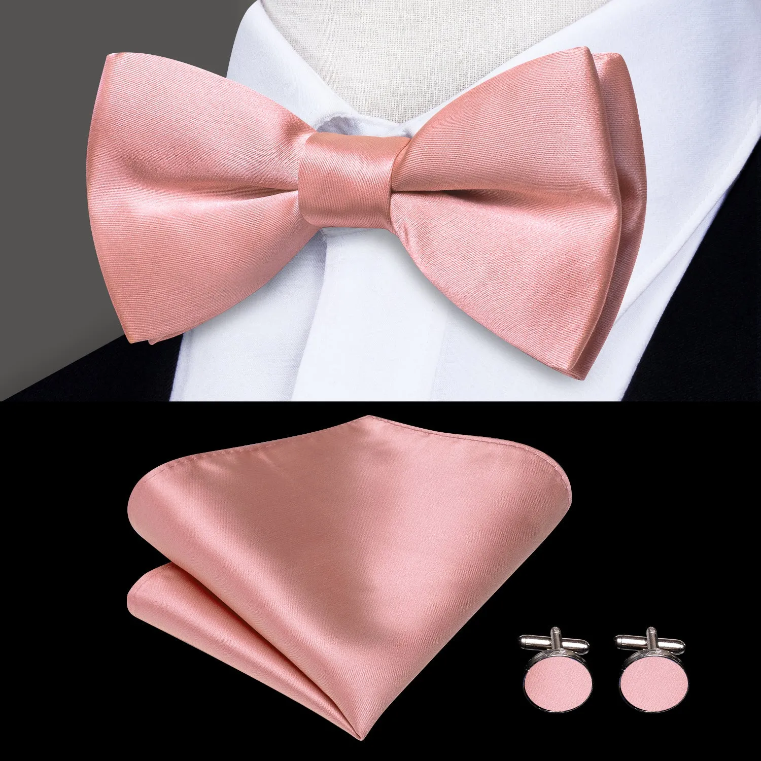 Pink Solid Y Back Brace Clip-on Men's Suspender with Bow Tie Set sold by Ties2You product image thumbnail 5
