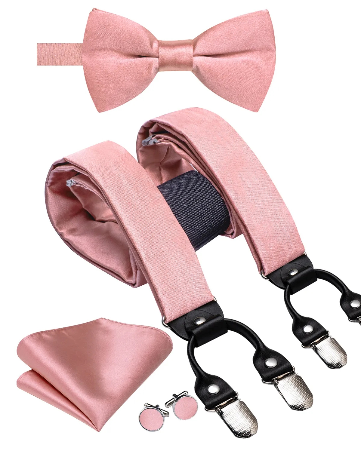 Pink Solid Y Back Brace Clip-on Men's Suspender with Bow Tie Set sold by Ties2You product image thumbnail 2