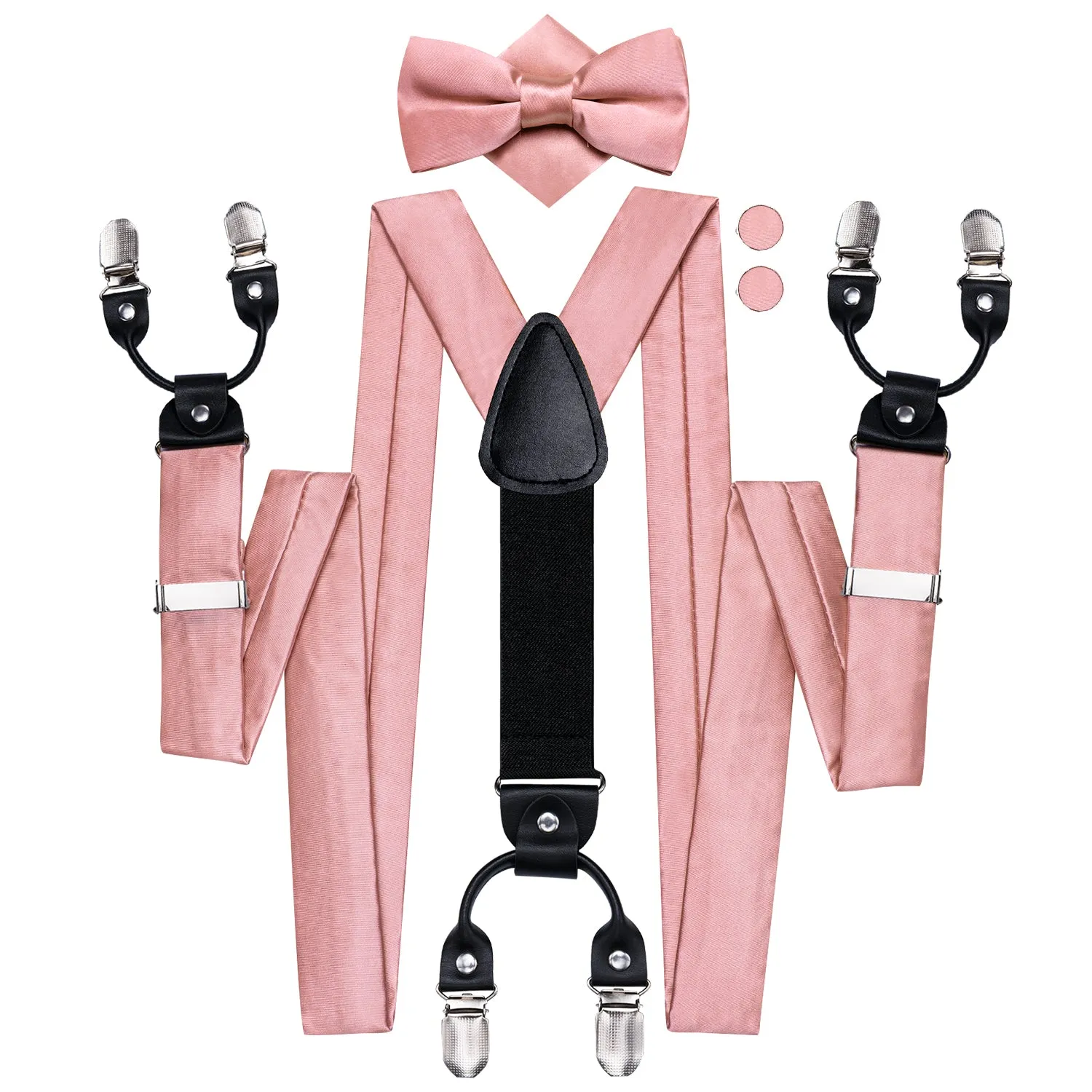 Pink Solid Y Back Brace Clip-on Men's Suspender with Bow Tie Set sold by Ties2You product image thumbnail 3