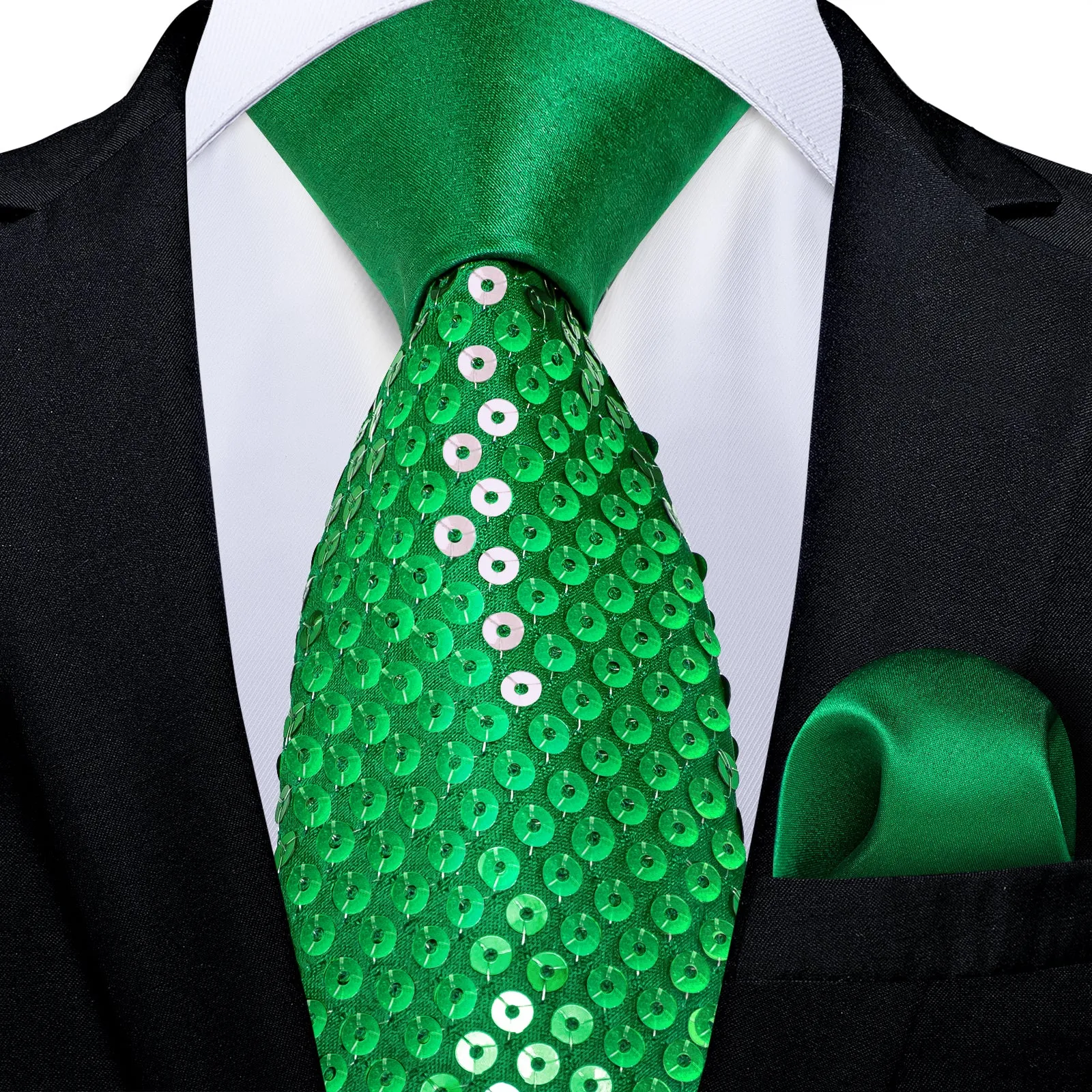 Green Sequins Novelty Men's Necktie Hanky Cufflinks Set sold by Ties2You