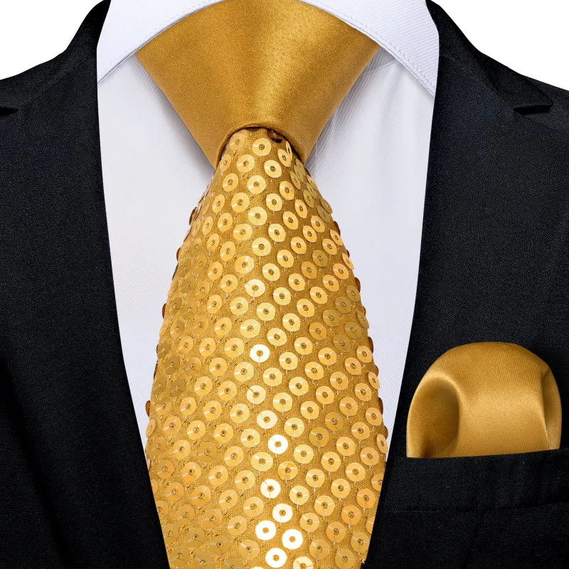 Golden Sequins Novelty Men's Necktie Hanky Cufflinks Set sold by Ties2You