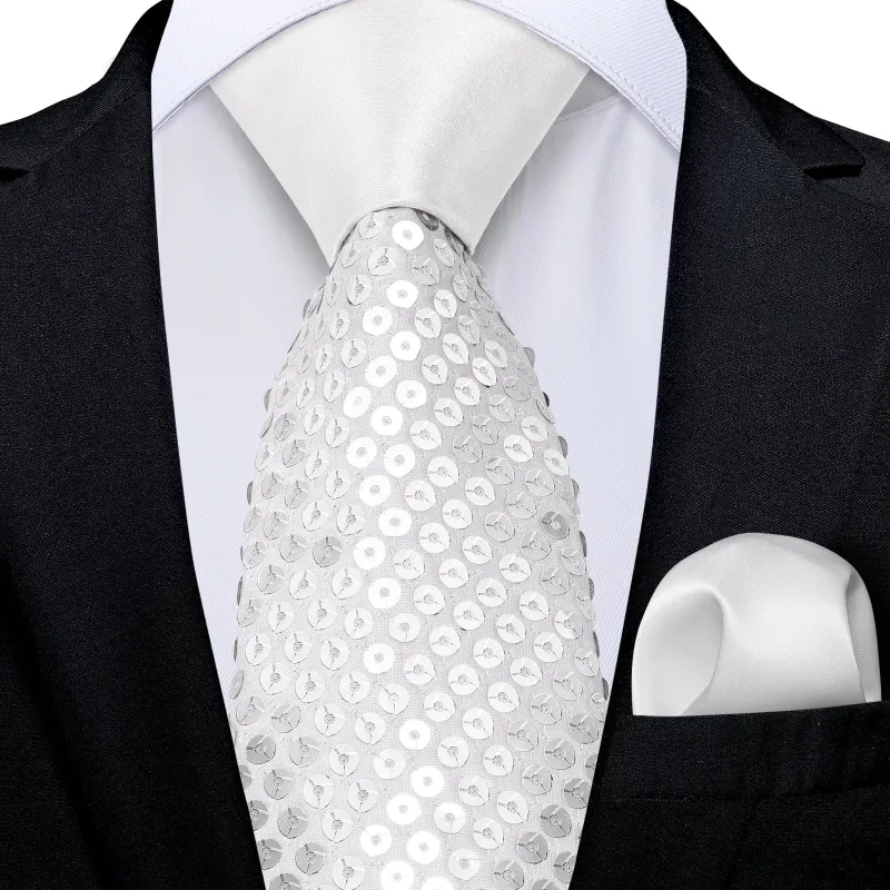 White Sequins Novelty Men's Necktie Hanky Cufflinks Set sold by Ties2You