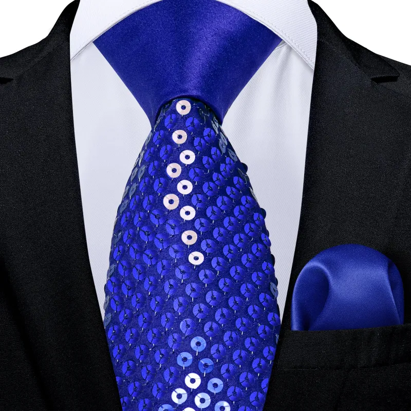 Royal Blue Sequins Novelty Men's Necktie Hanky Cufflinks Set sold by Ties2You