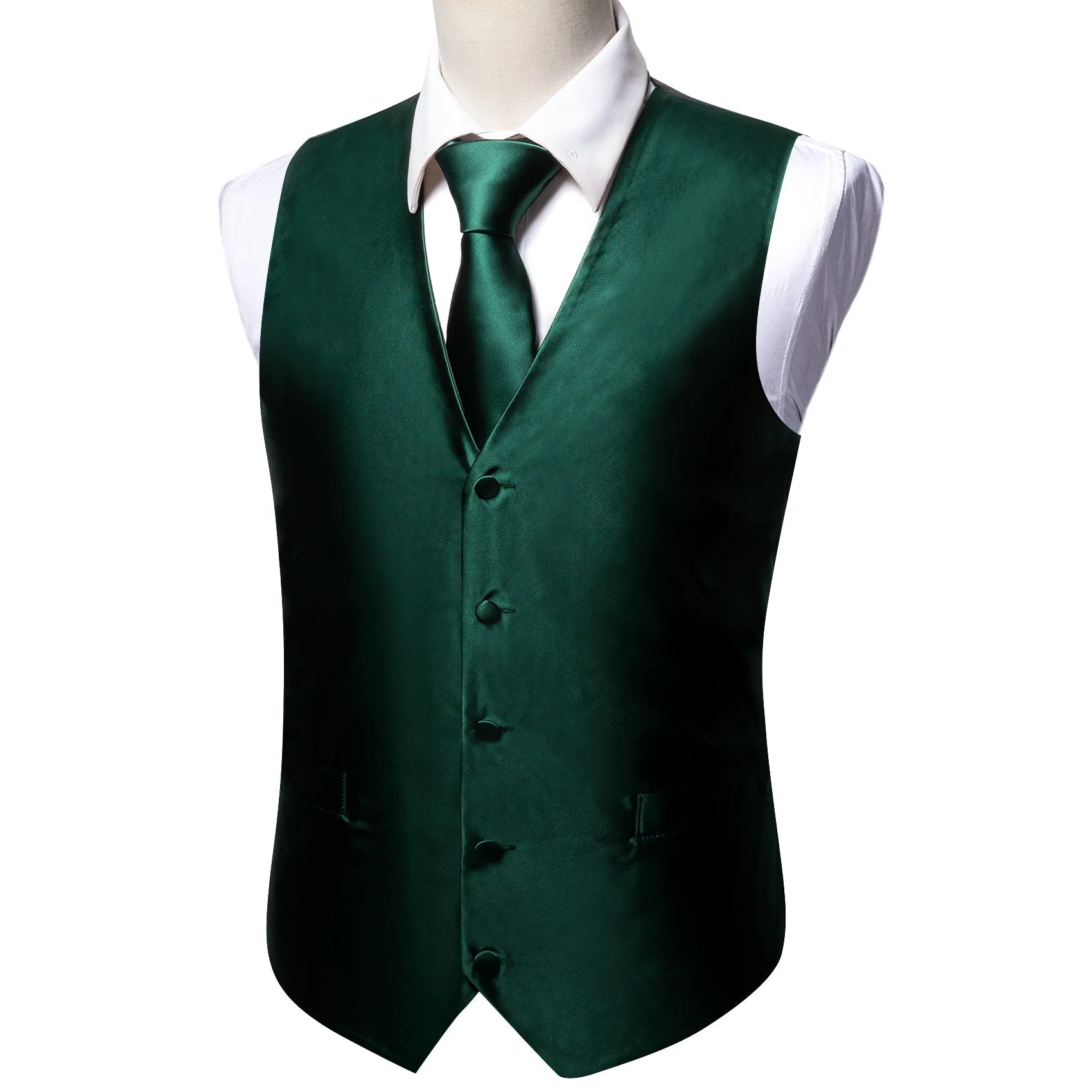 Ties2you Hunter Green V-neck Waistcoat Formal Solid Wedding Vest Tie Hanky Cufflinks Set sold by Ties2You product image thumbnail 4