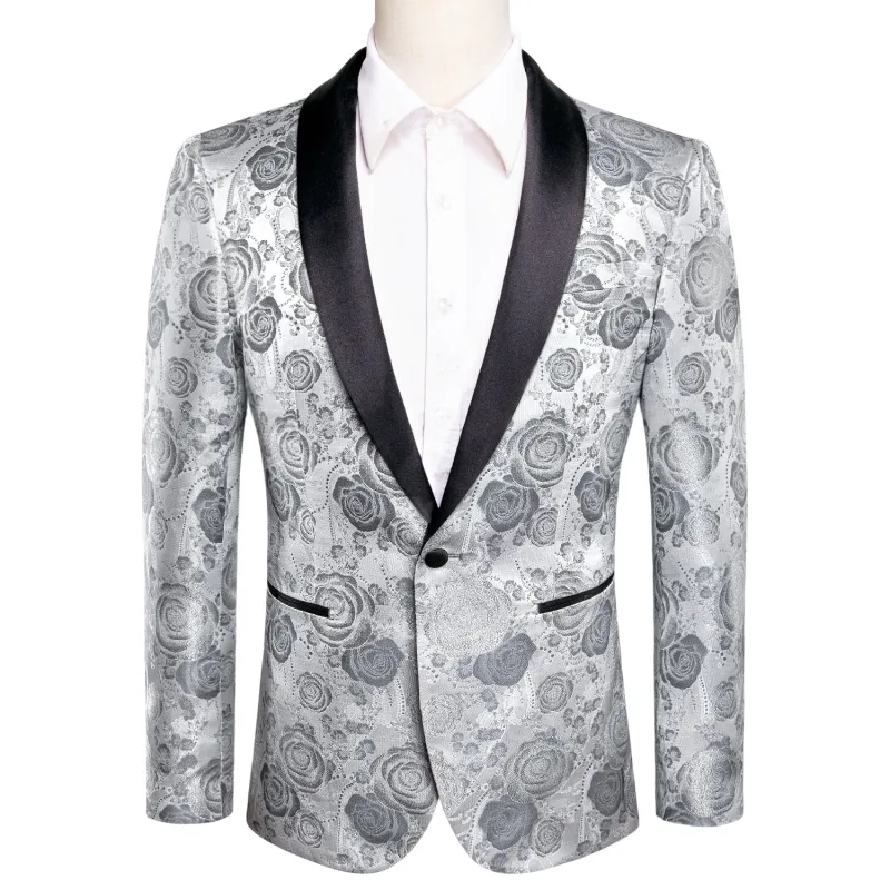 Ties2you White Grey Rose Floral Mens Suit Fashionable Suit For Party Casual sold by Ties2You
