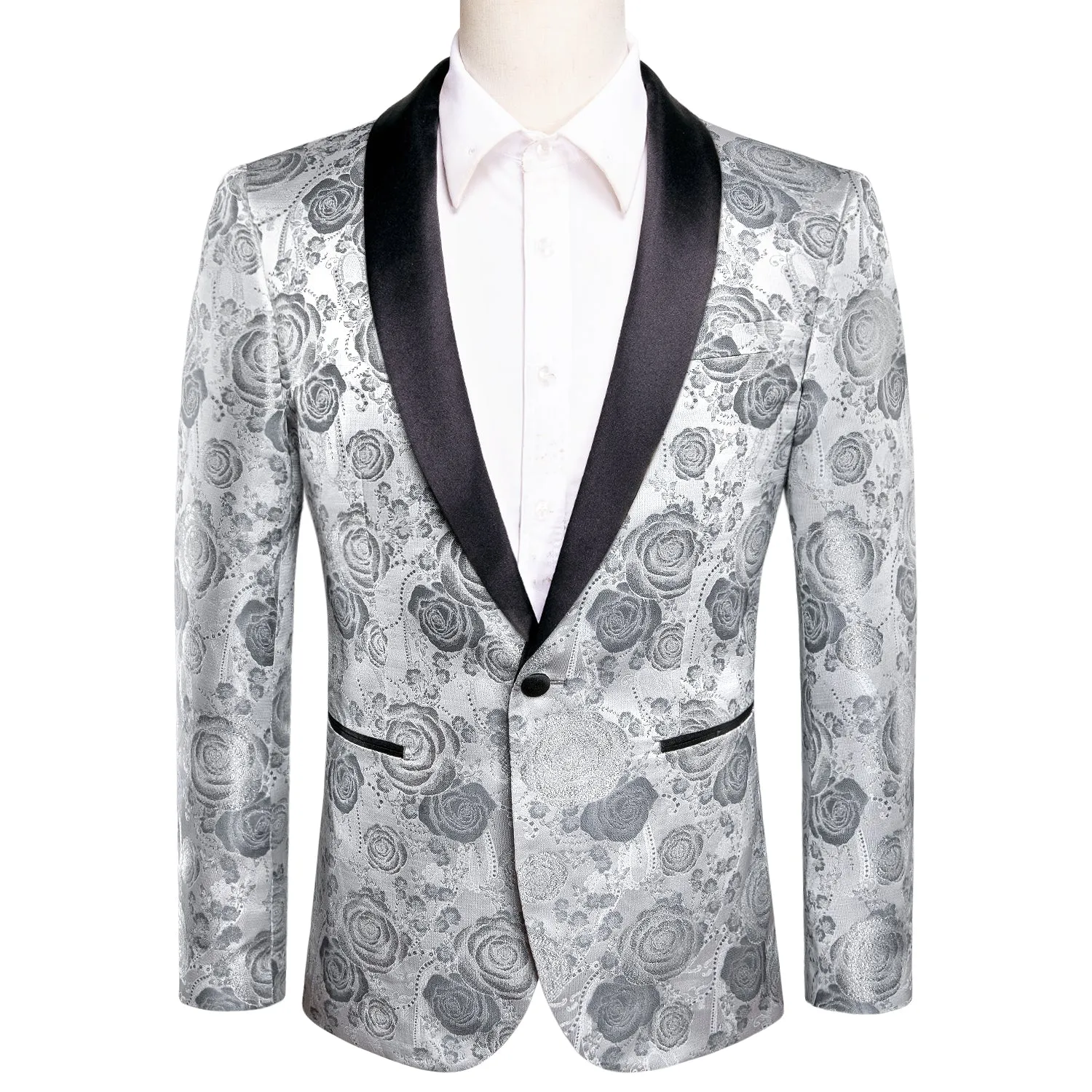 Ties2you White Grey Rose Floral Mens Suit Fashionable Suit For Party Casual sold by Ties2You