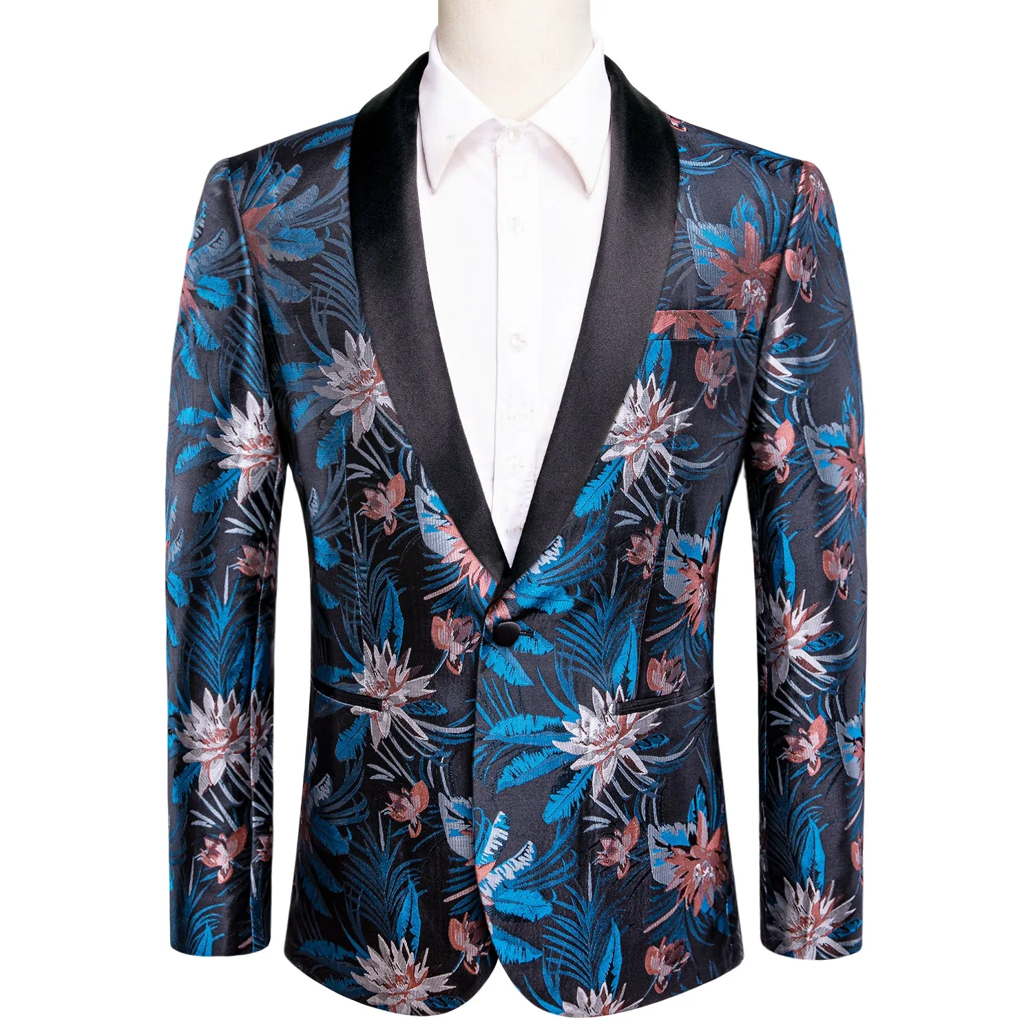 Black Blue White Epiphyllum Floral Men's Suit for Party sold by Ties2You