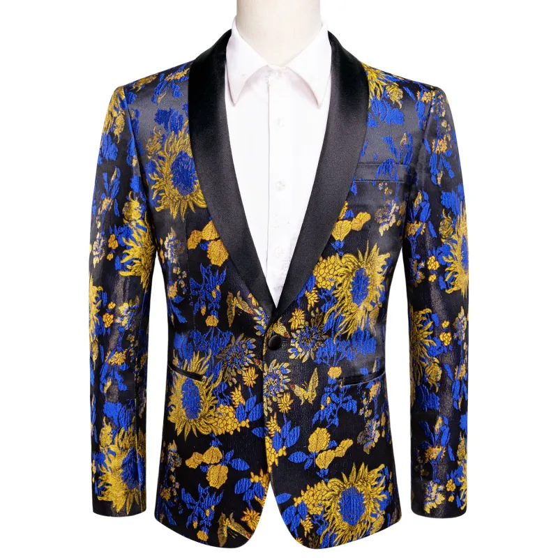 Ties2you Men's Suit Black Yellow Blue Sunflower Floral Suit For Party sold by Ties2You