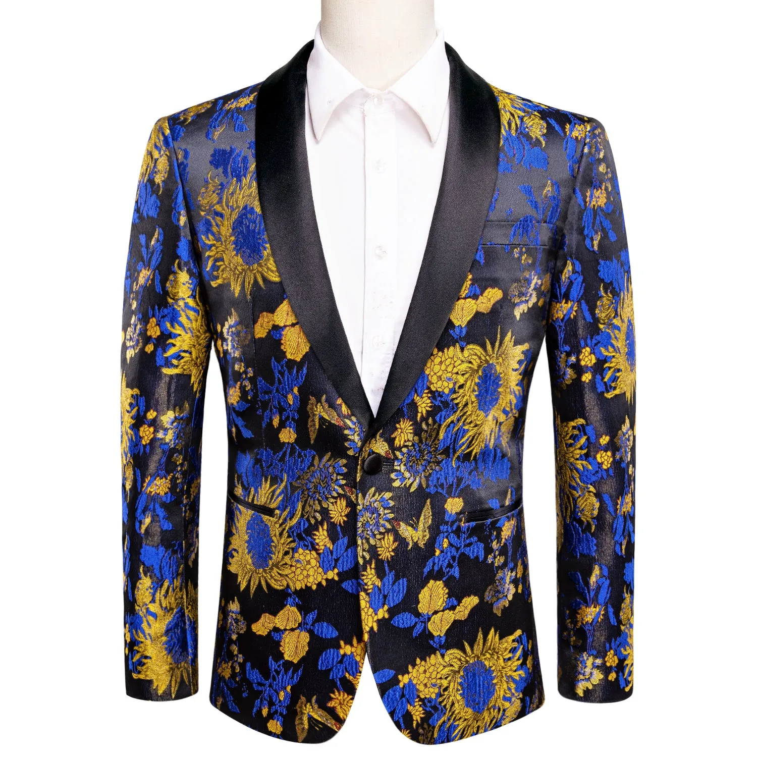 Ties2you Men's Suit Black Yellow Blue Sunflower Floral Suit For Party sold by Ties2You