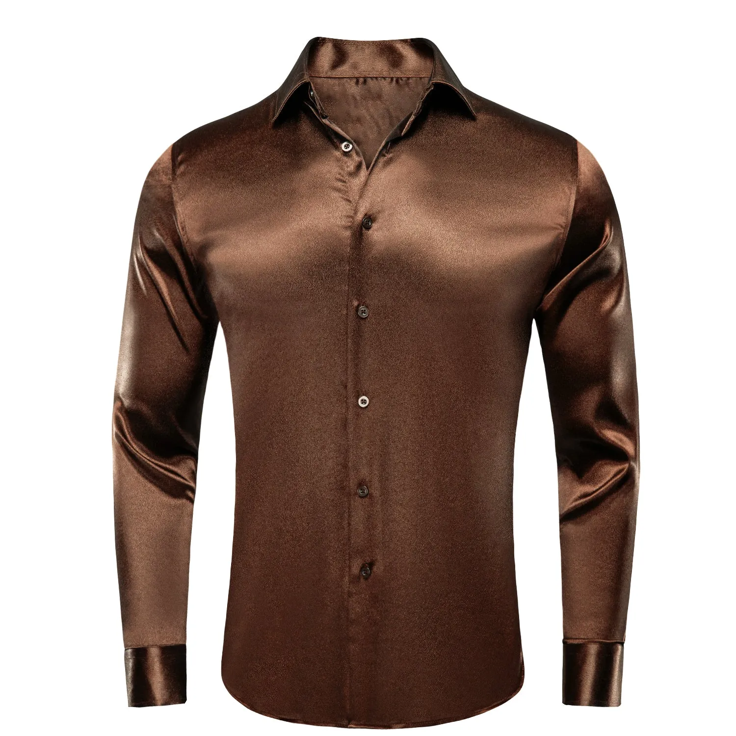 Ties2you Brown Satin Dress Shirts Mens Solid Long Sleeve Button Down Formal Shirt sold by Ties2You product image thumbnail 2