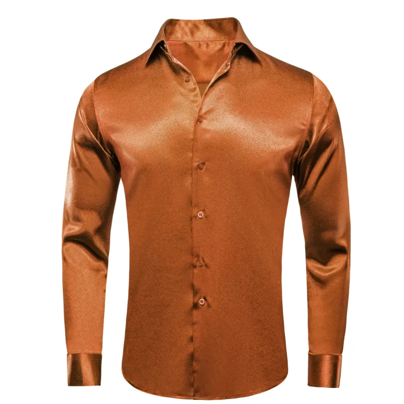 Ties2you Copper Satin Dress Shirts Mens Solid Long Sleeve Button Down Formal Shirt sold by Ties2You