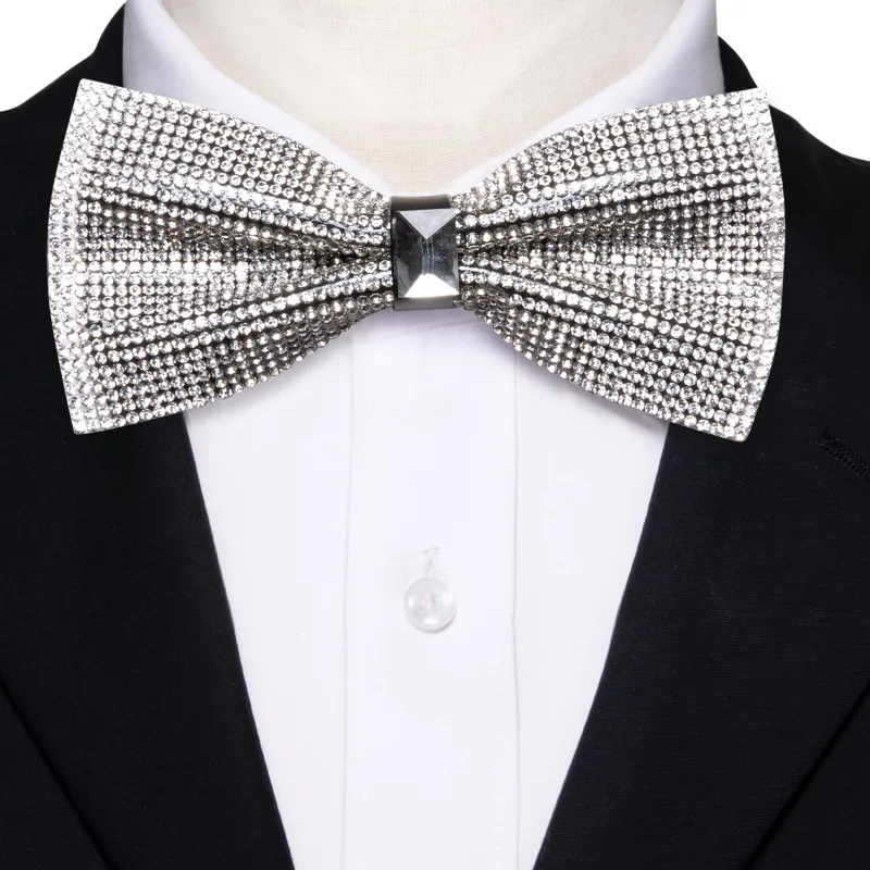 White Rhinestone Bowtie Men's Pre-tied Bowtie for Party sold by Ties2You