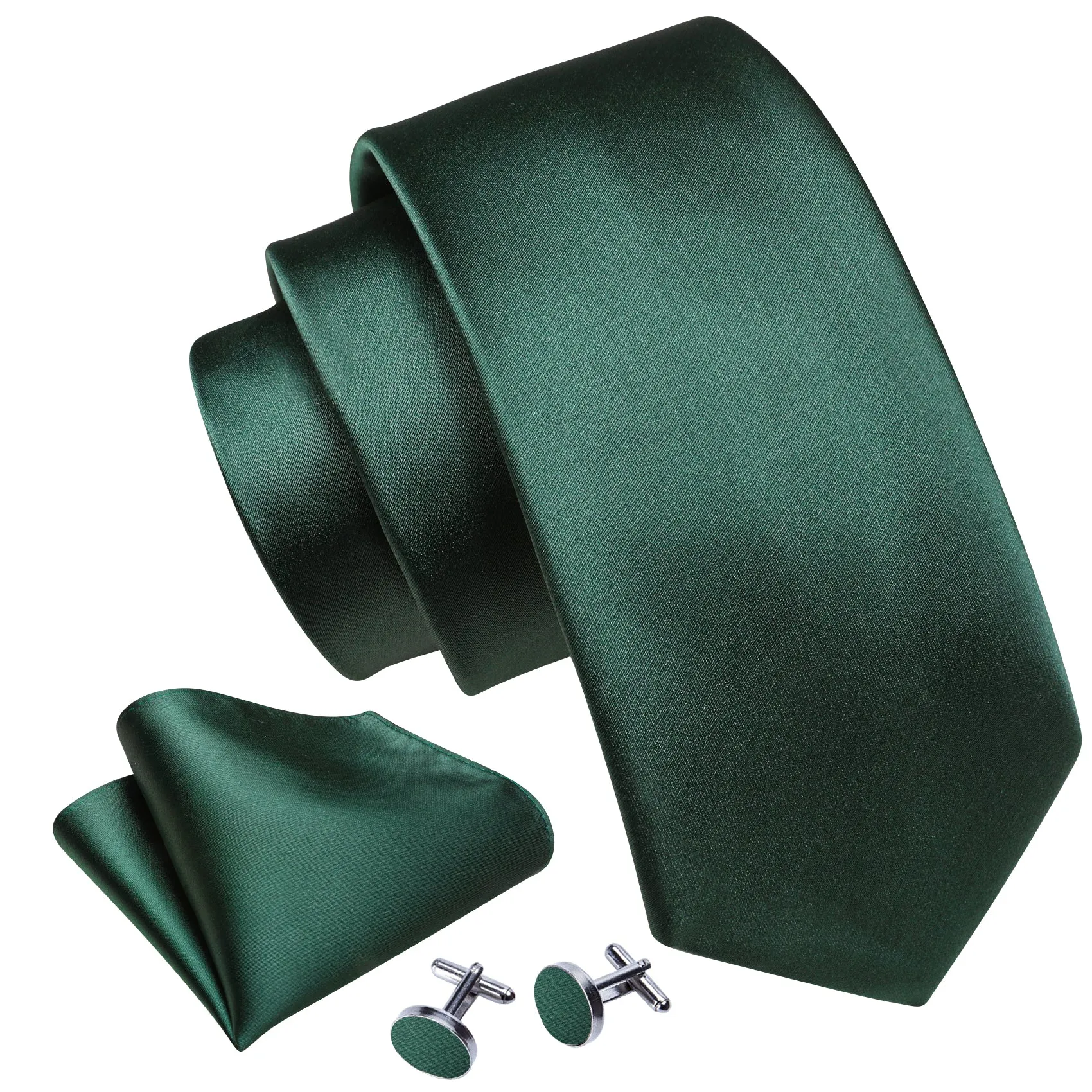 Dark Green Solid Silk Men's Necktie Hanky Cufflinks Set sold by Ties2You product image thumbnail 2