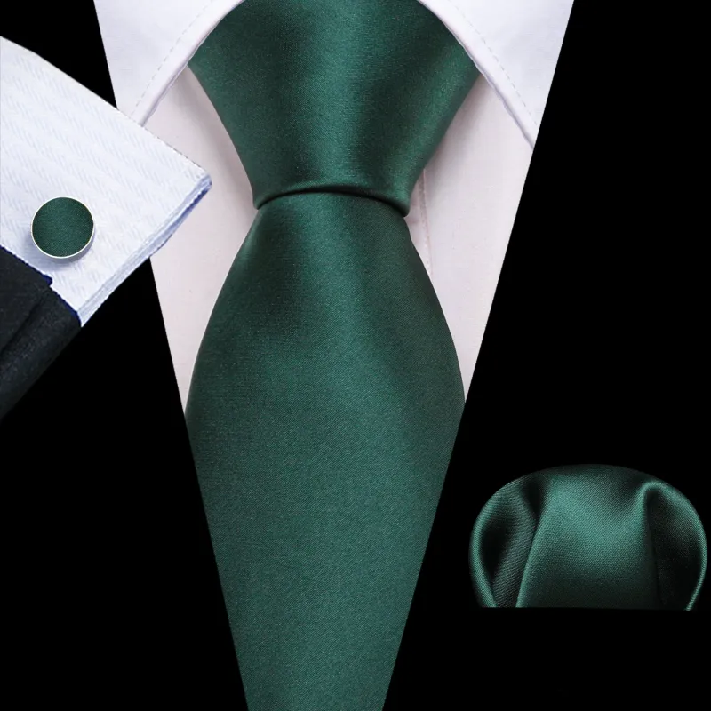 Dark Green Solid Silk Men's Necktie Hanky Cufflinks Set sold by Ties2You