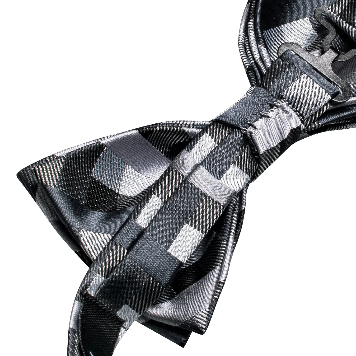 Black Grey Plaid Pre-tied Bow Tie Pocket Square Cufflinks Set sold by Ties2You product image thumbnail 5