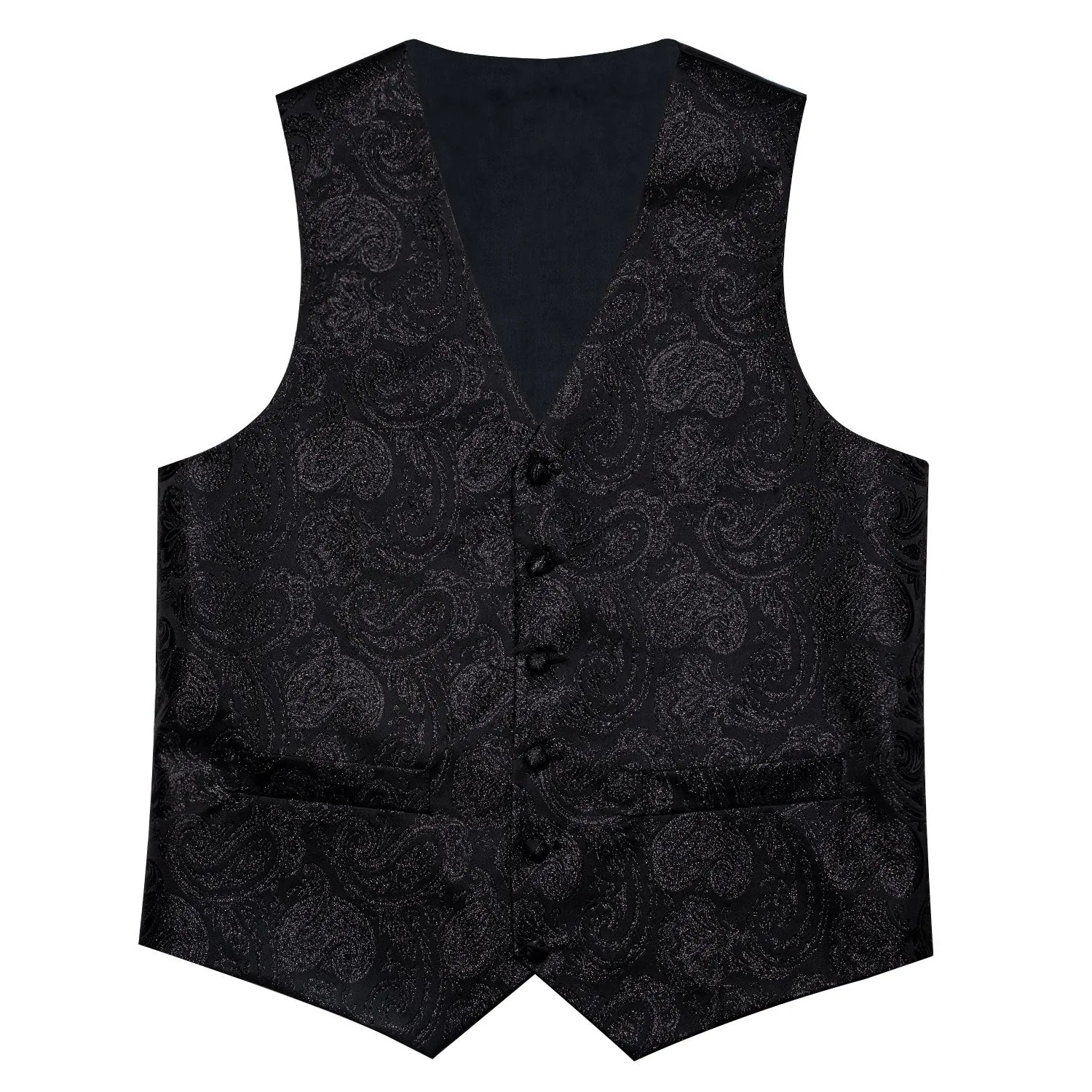 Classic Black Paisley Jacquard Silk Men's Vest Hanky Cufflinks Tie Set sold by Ties2You product image thumbnail 5