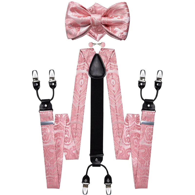 Ties2you Pink Tie Paisley Y Back Brace Clip-On Men's Suspender With Bow Tie Set sold by Ties2You