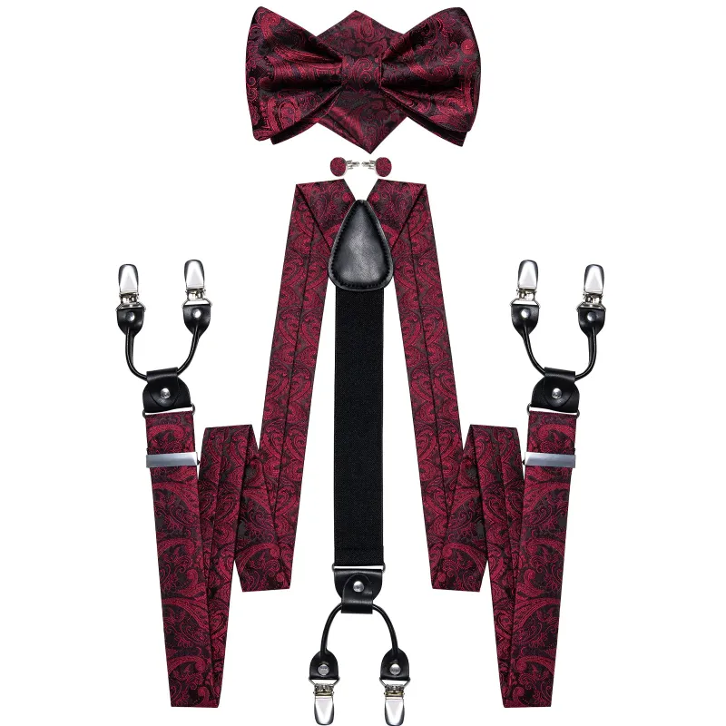 Red Black Paisley Y Back Brace Clip-on Men's Suspender with Bow Tie Set sold by Ties2You