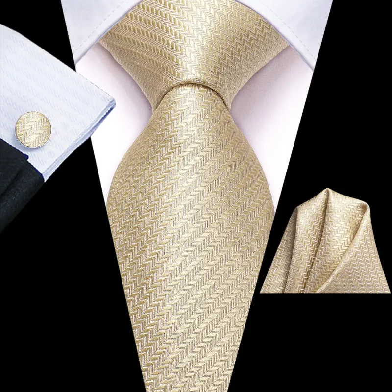Ties2you Champagne Solid Tie Striped Silk Wedding Tie Handkerchief Cufflinks Set sold by Ties2You